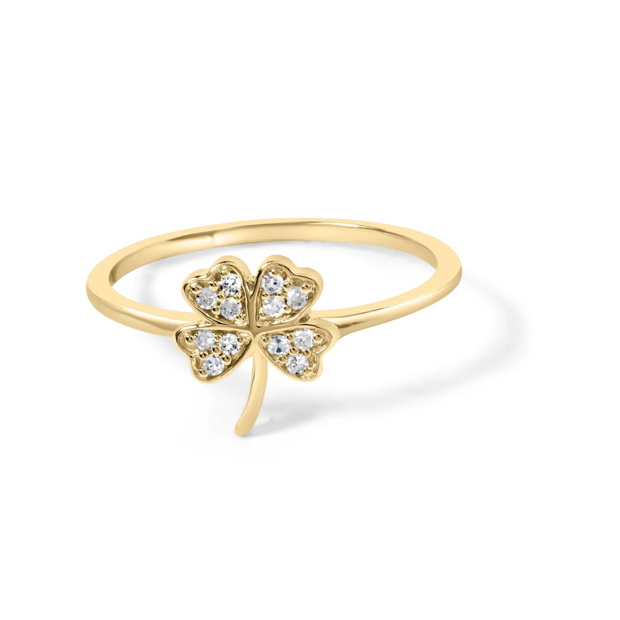 10K Yellow Gold Diamond Accent 4 Leaf Clover Ring (H - I Color, I1 - I2 Clarity) - LinkagejewelrydesignLinkagejewelrydesign