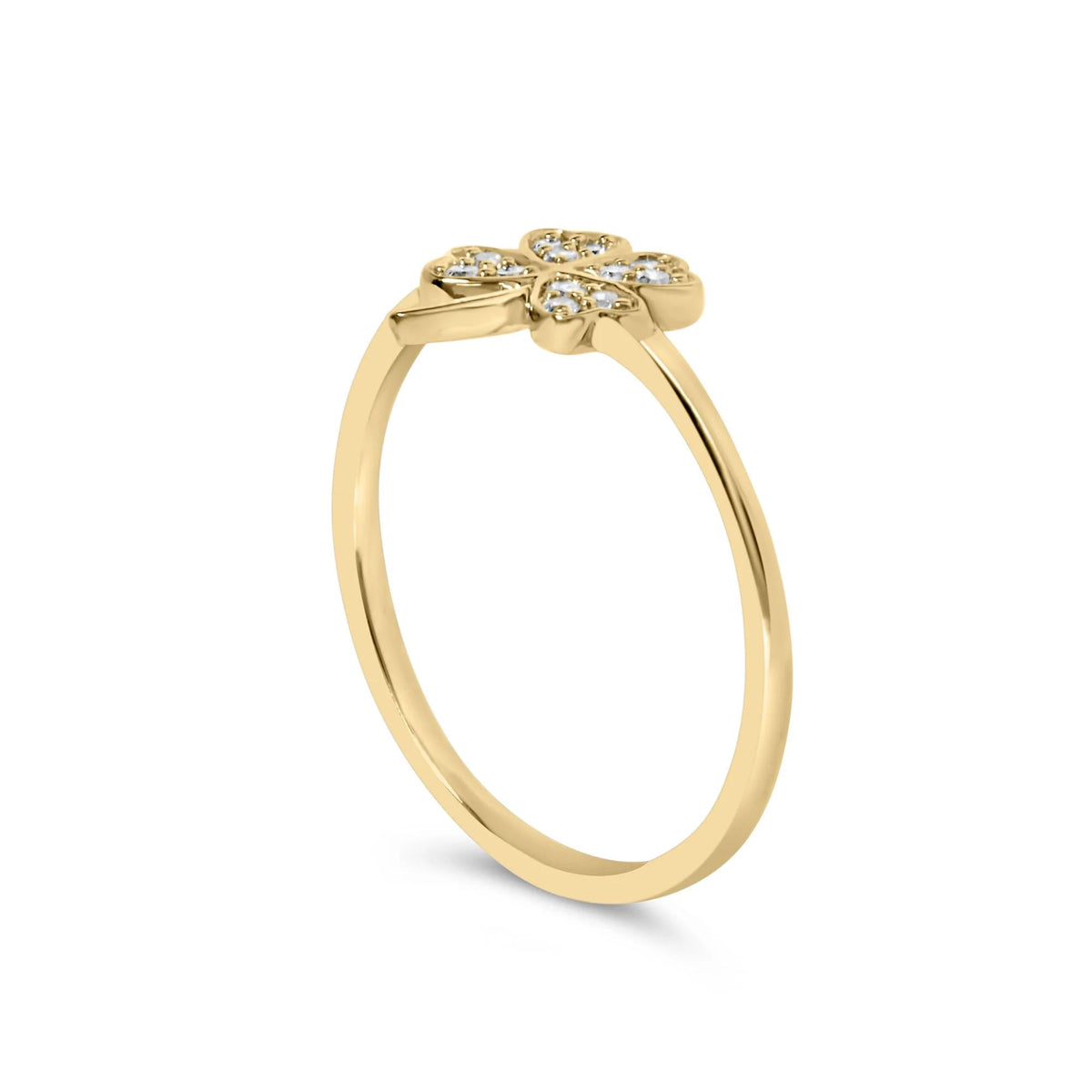 10K Yellow Gold Diamond Accent 4 Leaf Clover Ring (H - I Color, I1 - I2 Clarity) - LinkagejewelrydesignLinkagejewelrydesign