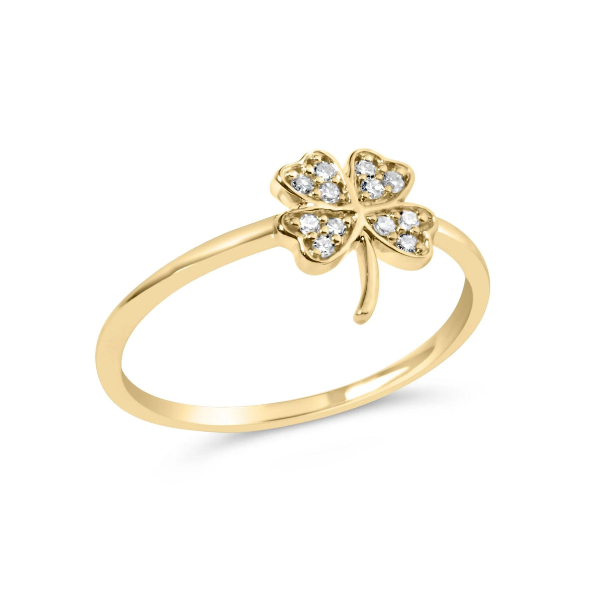 10K Yellow Gold Diamond Accent 4 Leaf Clover Ring (H - I Color, I1 - I2 Clarity) - LinkagejewelrydesignLinkagejewelrydesign