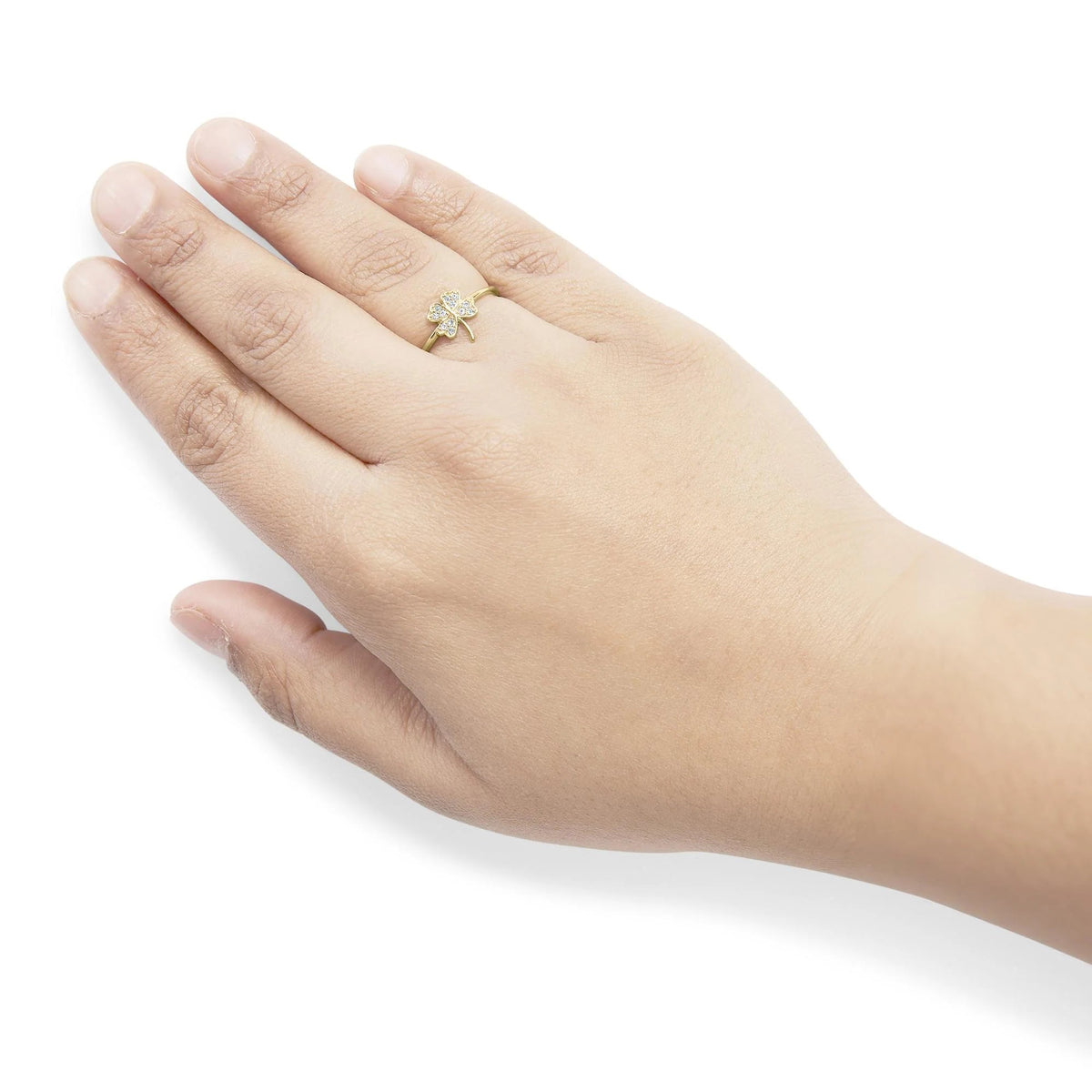 10K Yellow Gold Diamond Accent 4 Leaf Clover Ring (H - I Color, I1 - I2 Clarity) - LinkagejewelrydesignLinkagejewelrydesign