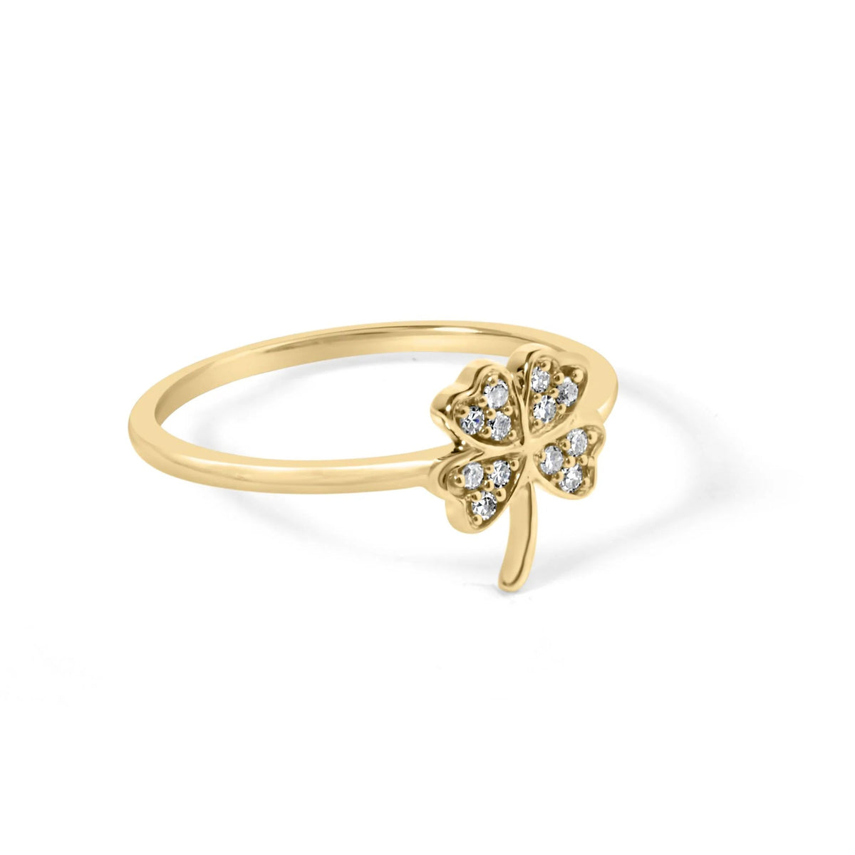 10K Yellow Gold Diamond Accent 4 Leaf Clover Ring (H - I Color, I1 - I2 Clarity) - LinkagejewelrydesignLinkagejewelrydesign