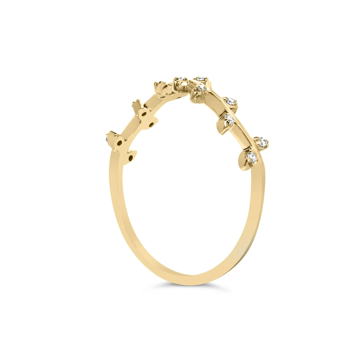 10K Yellow Gold Diamond Accent Branch and Leaf Band Ring (G - H Color, SI1 - SI2 Clarity) - LinkagejewelrydesignLinkagejewelrydesign