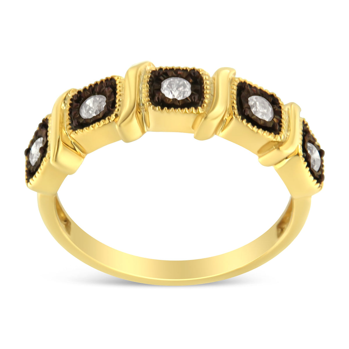 10K Yellow Gold Flashed .925 Sterling Silver Miracle - Set Diamond 5 - Stone Ring Band (1/4 Cttw, J - K Color, I2 - I3 Clarity) - LinkagejewelrydesignLinkagejewelrydesign