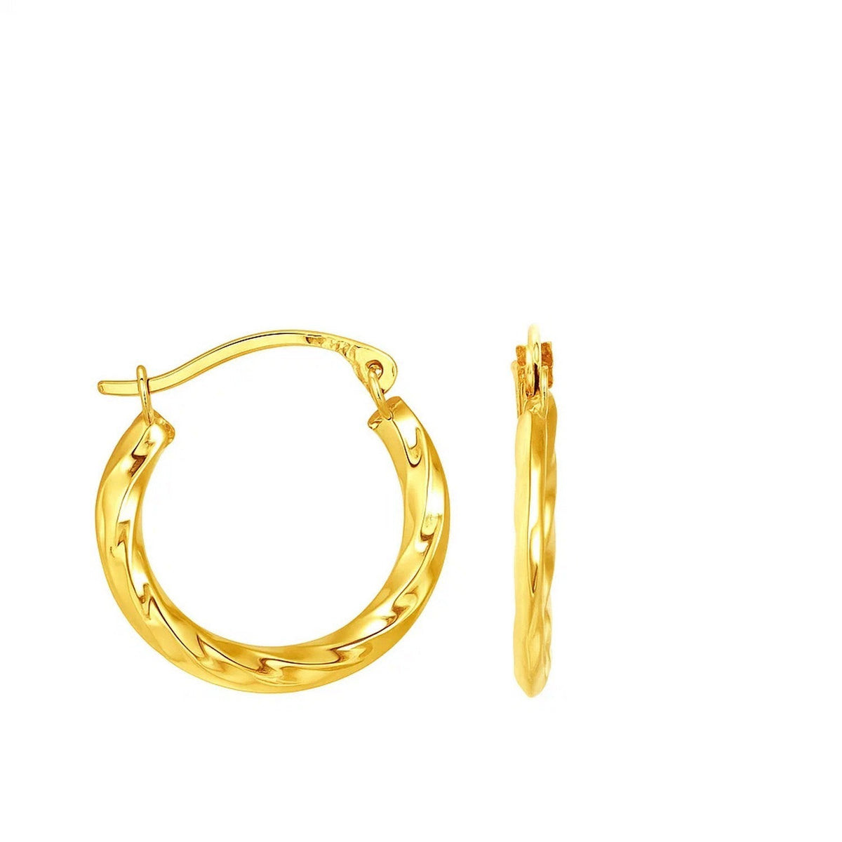 10k Yellow Gold Hoop Earrings in Textured Polished Style - LinkagejewelrydesignLinkagejewelrydesign