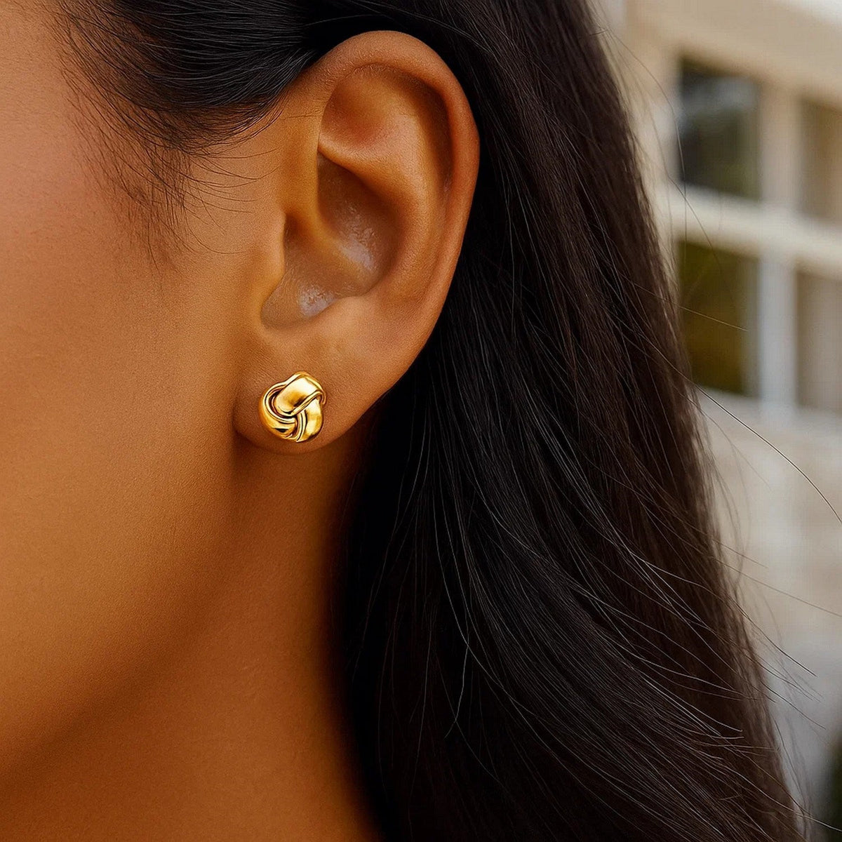 10k Yellow Gold Love Knot Stud Earrings - LinkagejewelrydesignLinkagejewelrydesign