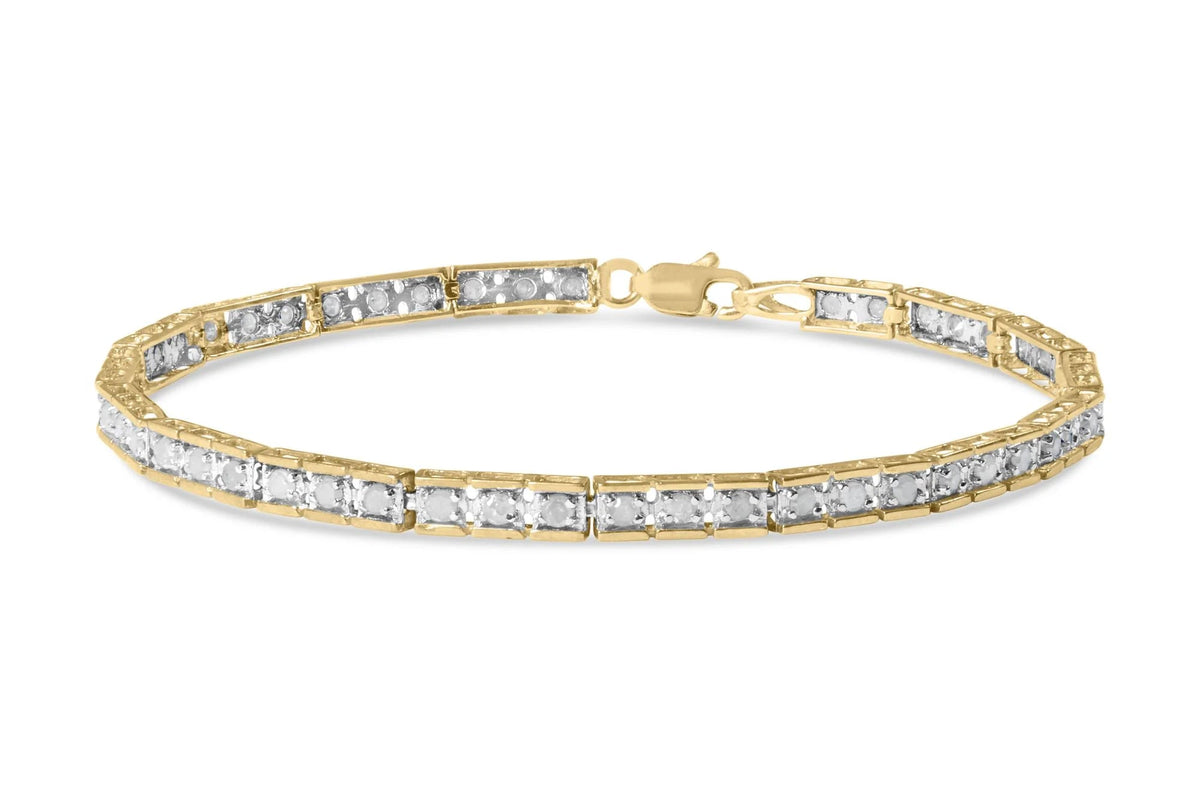 10K Yellow Gold over .925 Sterling Silver 1.0 Cttw Diamond Square Hybrid Link 7" Tennis Bracelet (I - J Color, I2 - I3 Clarity) - LinkagejewelrydesignLinkagejewelrydesign