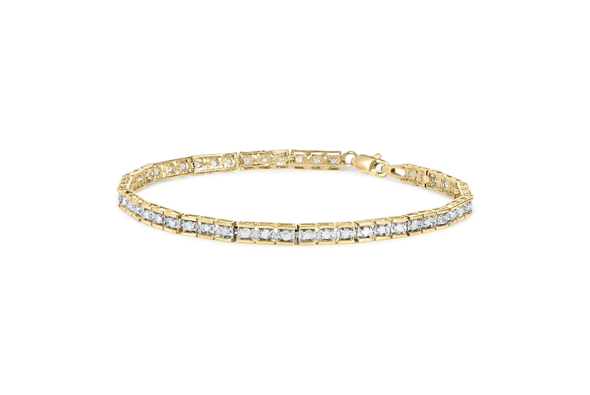 10K Yellow Gold over .925 Sterling Silver 1.0 Cttw Diamond Square Hybrid Link 7" Tennis Bracelet (I - J Color, I2 - I3 Clarity) - LinkagejewelrydesignLinkagejewelrydesign