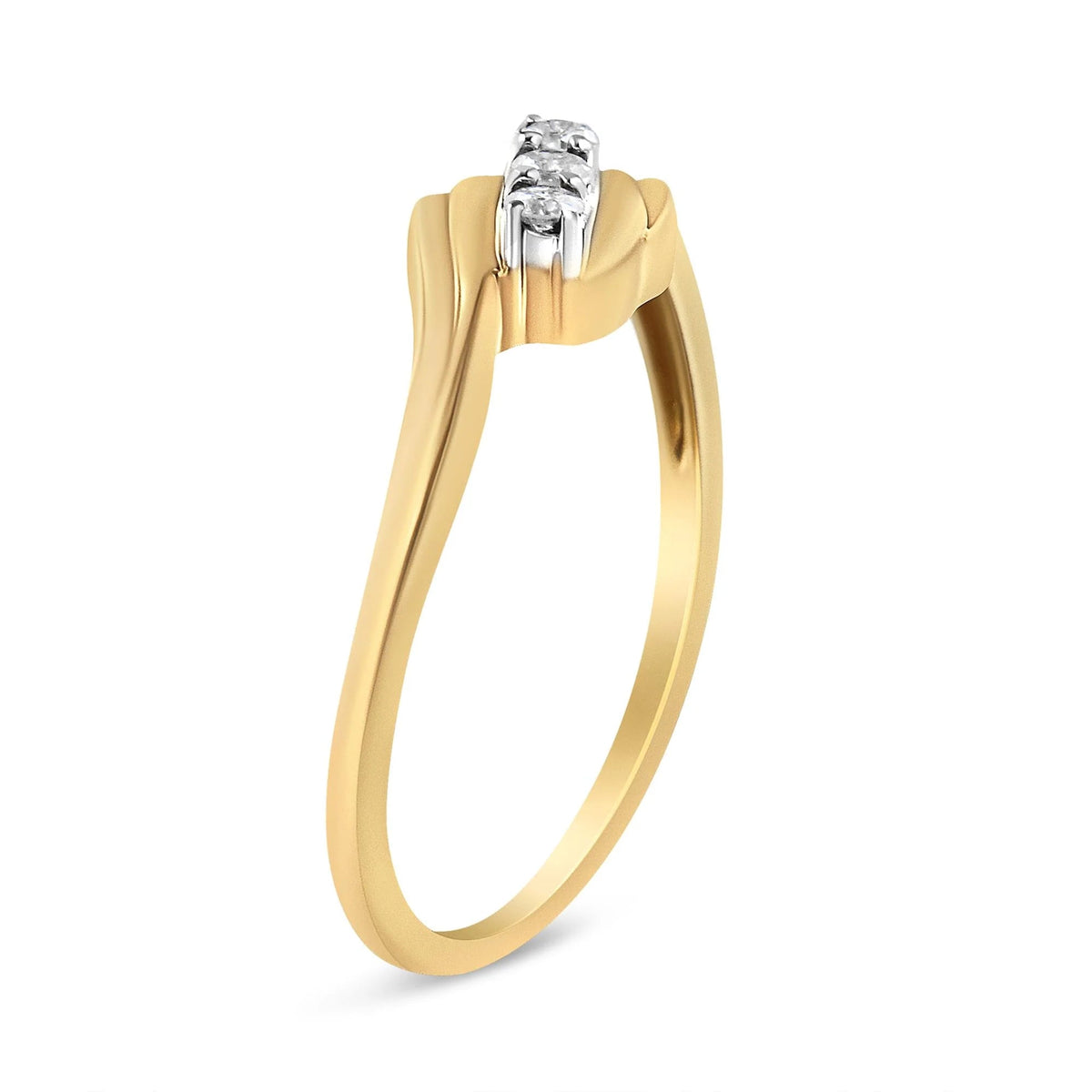 10K Yellow Gold over .925 Sterling Silver 1/10 Cttw Diamond Three - Stone Bypass Fashion Cocktail Ring ( I - J Color, I2 - I3 Clarity) - LinkagejewelrydesignLinkagejewelrydesign
