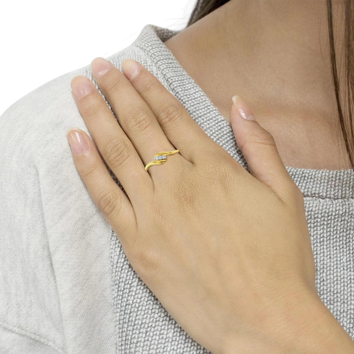10K Yellow Gold over .925 Sterling Silver 1/10 Cttw Diamond Three - Stone Bypass Fashion Cocktail Ring ( I - J Color, I2 - I3 Clarity) - LinkagejewelrydesignLinkagejewelrydesign