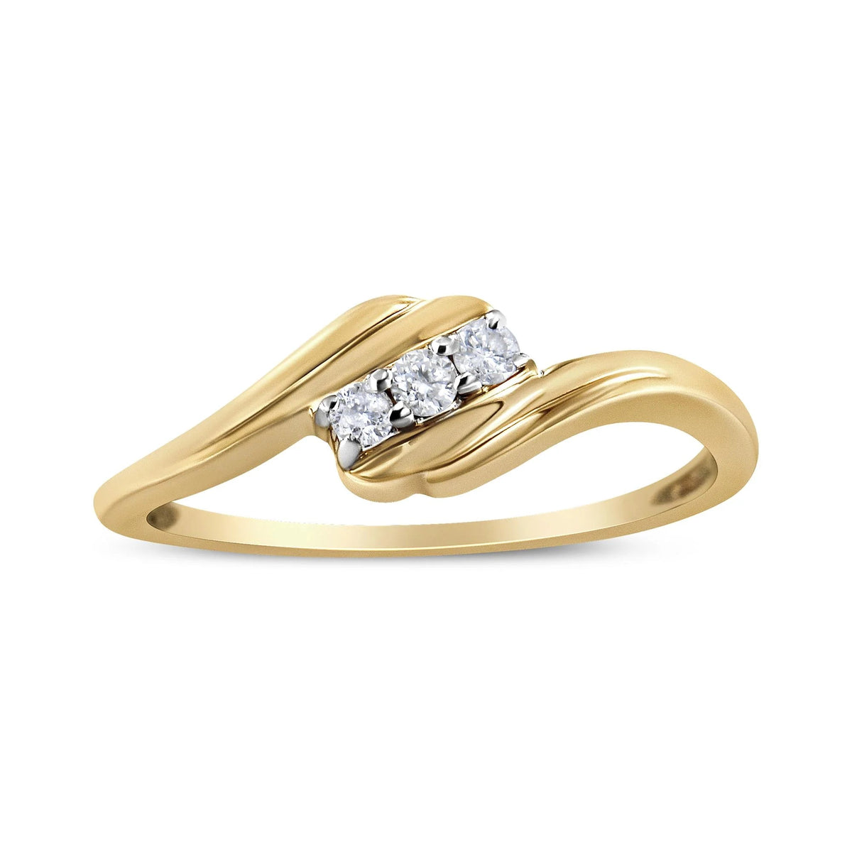 10K Yellow Gold over .925 Sterling Silver 1/10 Cttw Diamond Three - Stone Bypass Fashion Cocktail Ring ( I - J Color, I2 - I3 Clarity) - LinkagejewelrydesignLinkagejewelrydesign