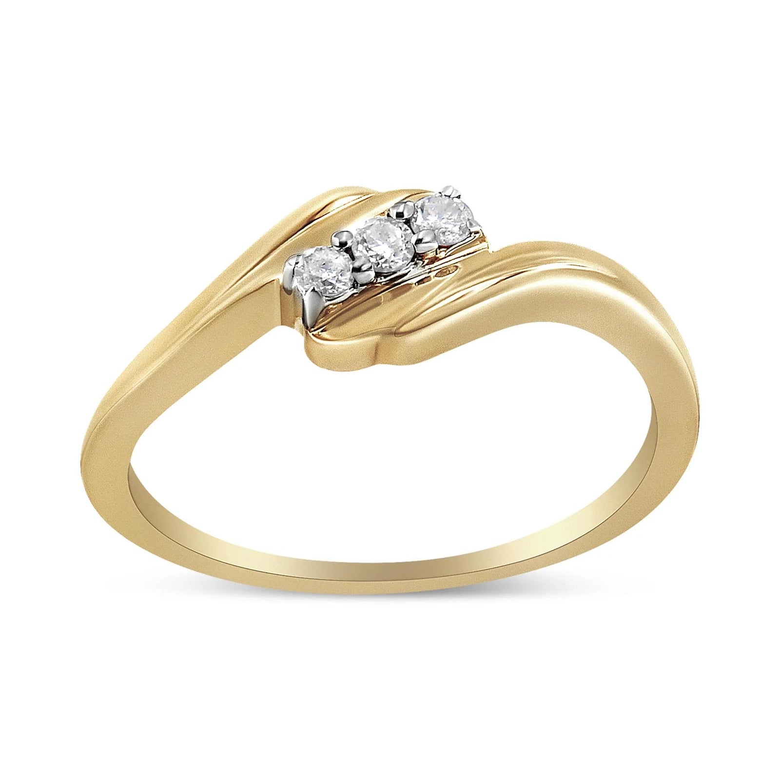 10K Yellow Gold over .925 Sterling Silver 1/10 Cttw Diamond Three - Stone Bypass Fashion Cocktail Ring ( I - J Color, I2 - I3 Clarity) - LinkagejewelrydesignLinkagejewelrydesign