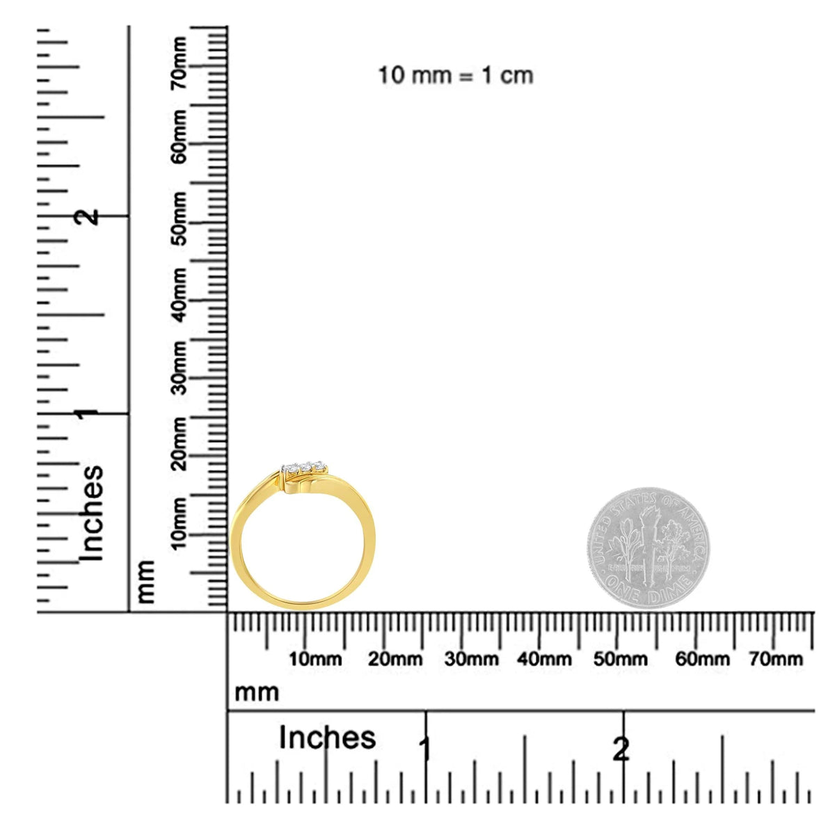 10K Yellow Gold over .925 Sterling Silver 1/10 Cttw Diamond Three - Stone Bypass Fashion Cocktail Ring ( I - J Color, I2 - I3 Clarity) - LinkagejewelrydesignLinkagejewelrydesign