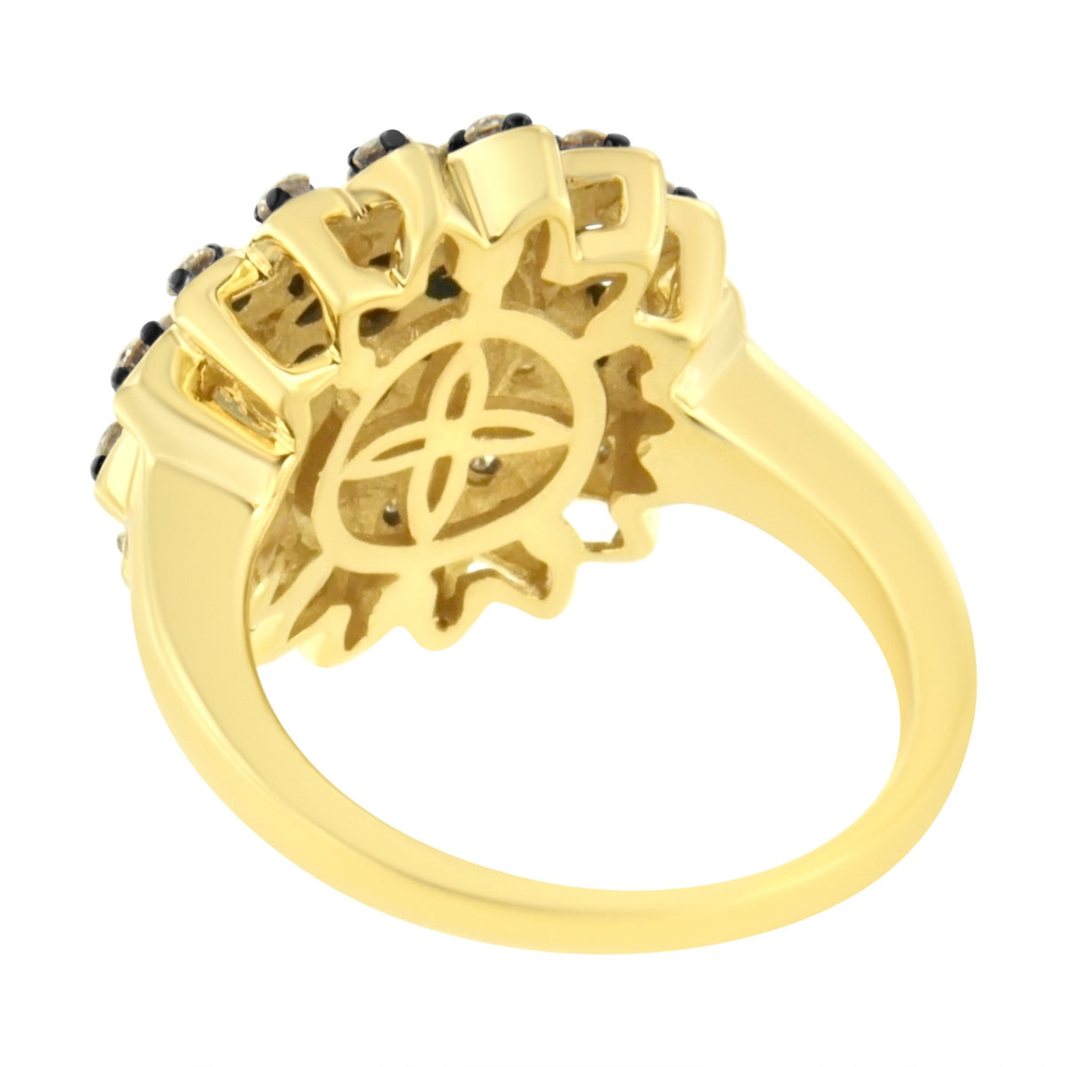 10K Yellow Gold Plated .925 Sterling Silver 1 cttw Prong Set Round - Cut Diamond Floral Cocktail Ring (I1 - I2 Clarity, J - K Color) - Size 7 - LinkagejewelrydesignLinkagejewelrydesign