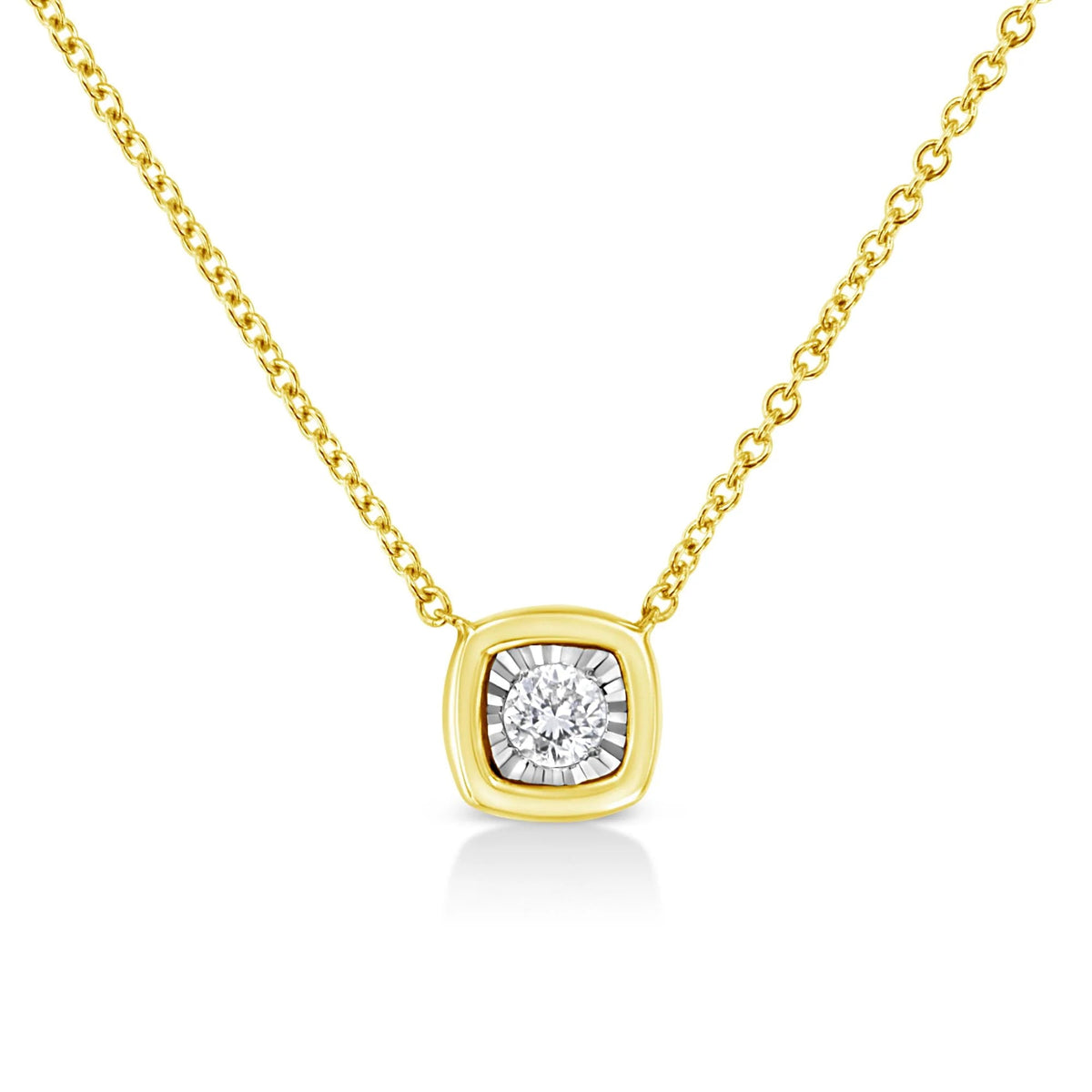 10K Yellow Gold Plated .925 Sterling Silver 1/10 Cttw Miracle Set Round Diamond 18&quot; Pendant Necklace - Choice of Shapes - LinkagejewelrydesignLinkagejewelrydesign