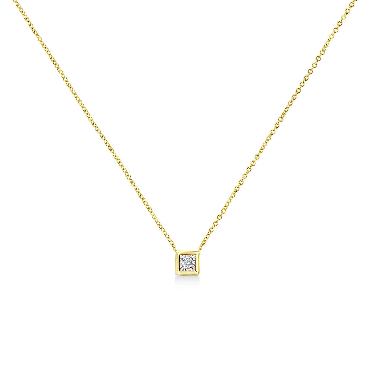 10K Yellow Gold Plated .925 Sterling Silver 1/10 Cttw Miracle Set Round Diamond 18&quot; Pendant Necklace - Choice of Shapes - LinkagejewelrydesignLinkagejewelrydesign