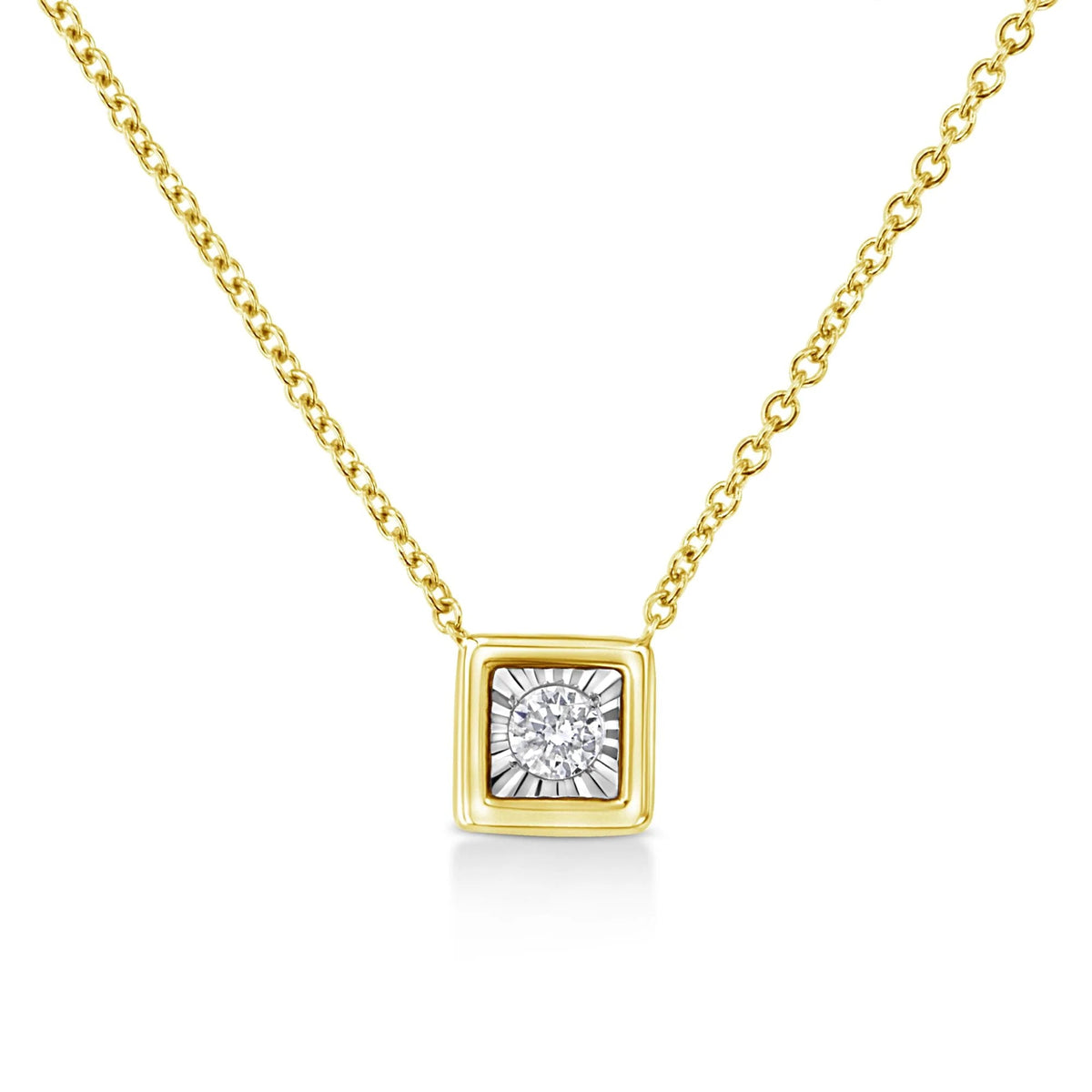 10K Yellow Gold Plated .925 Sterling Silver 1/10 Cttw Miracle Set Round Diamond 18&quot; Pendant Necklace - Choice of Shapes - LinkagejewelrydesignLinkagejewelrydesign