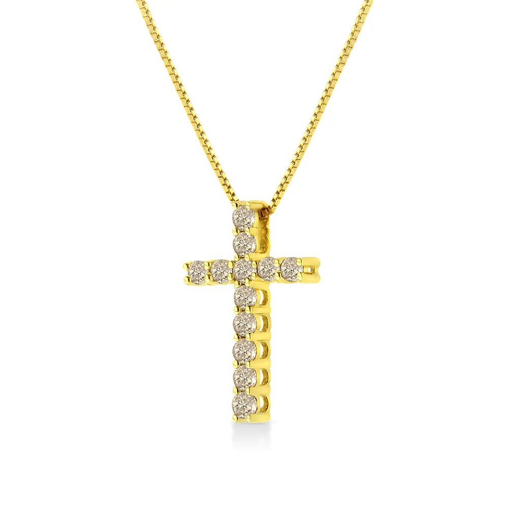 10K Yellow Gold Plated .925 Sterling Silver 1/2 Cttw Fancy Champagne Diamond Cross 18" Pendant Necklace (K - L Color, I1 - I2 Clarity) - LinkagejewelrydesignLinkagejewelrydesign