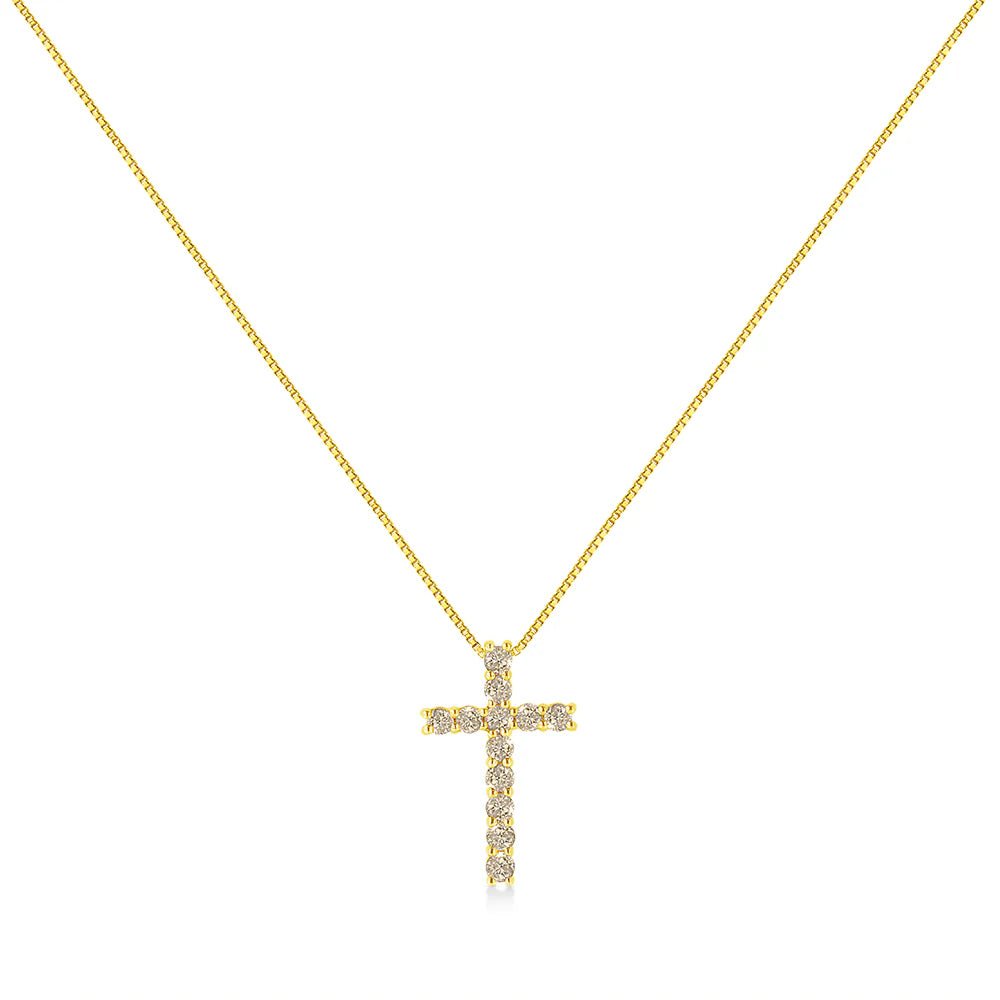 10K Yellow Gold Plated .925 Sterling Silver 1/2 Cttw Fancy Champagne Diamond Cross 18" Pendant Necklace (K - L Color, I1 - I2 Clarity) - LinkagejewelrydesignLinkagejewelrydesign