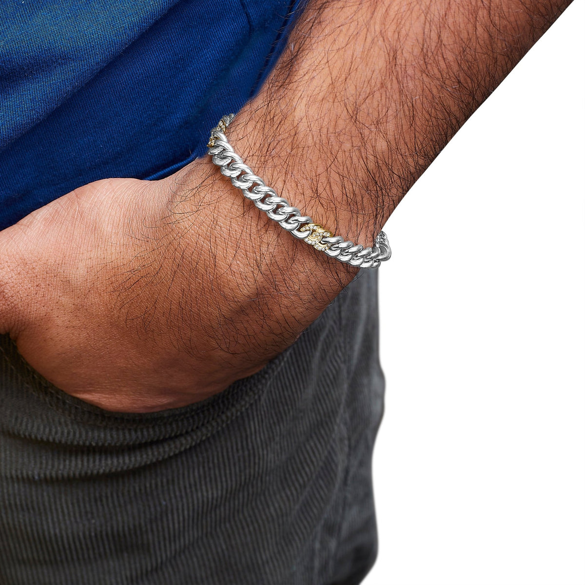 10K Yellow Gold Plated .925 Sterling Silver 1/5 Cttw Diamond Curb Chain Bracelet (J - K Color, I2 - I3 Clarity) - 7.5 Inches - LinkagejewelrydesignLinkagejewelrydesign