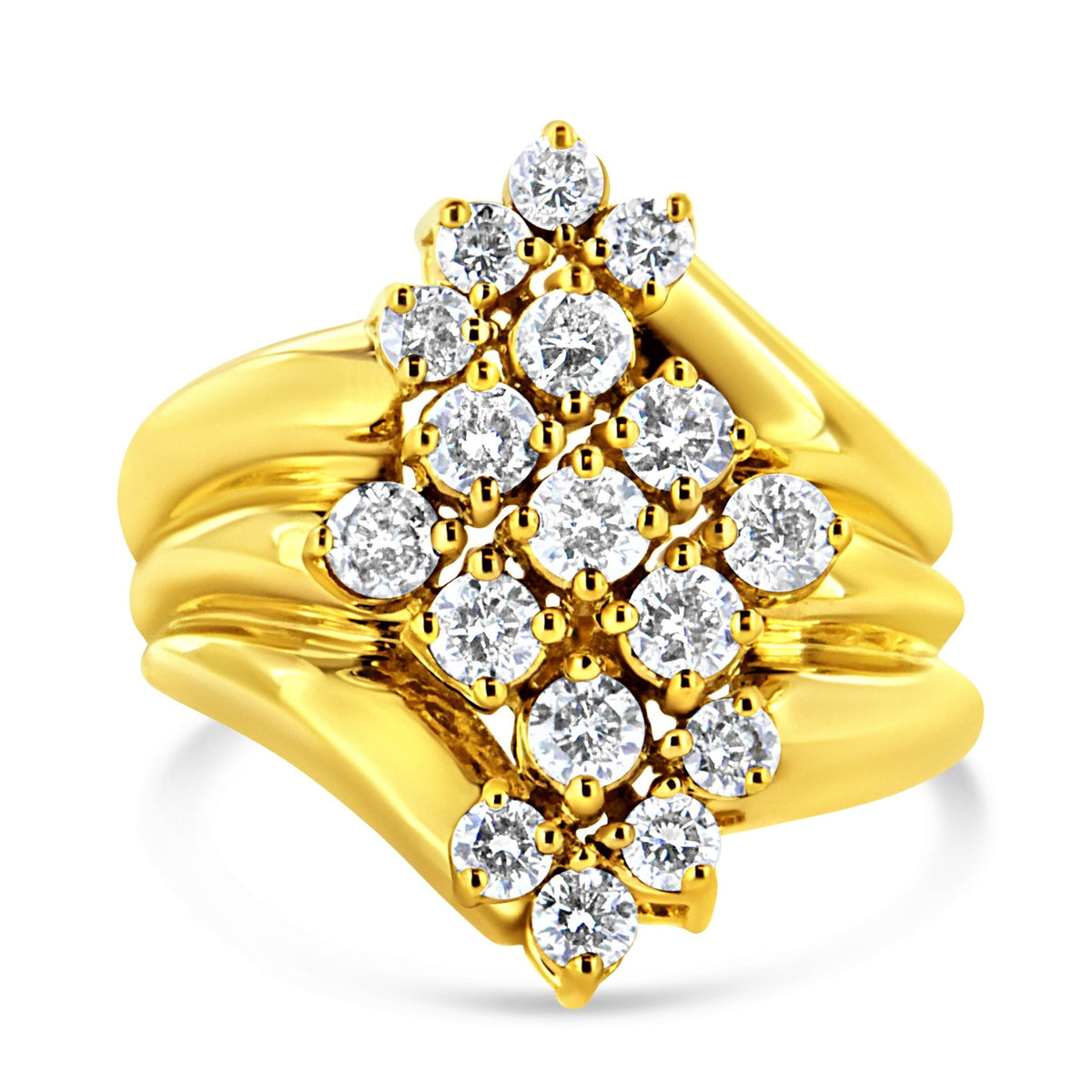 10K Yellow Gold Plated .925 Sterling Silver Diamond Cocktail Ring (1 1/2 Cttw, J - K Color, I1 - I2 Clarity) - LinkagejewelrydesignLinkagejewelrydesign