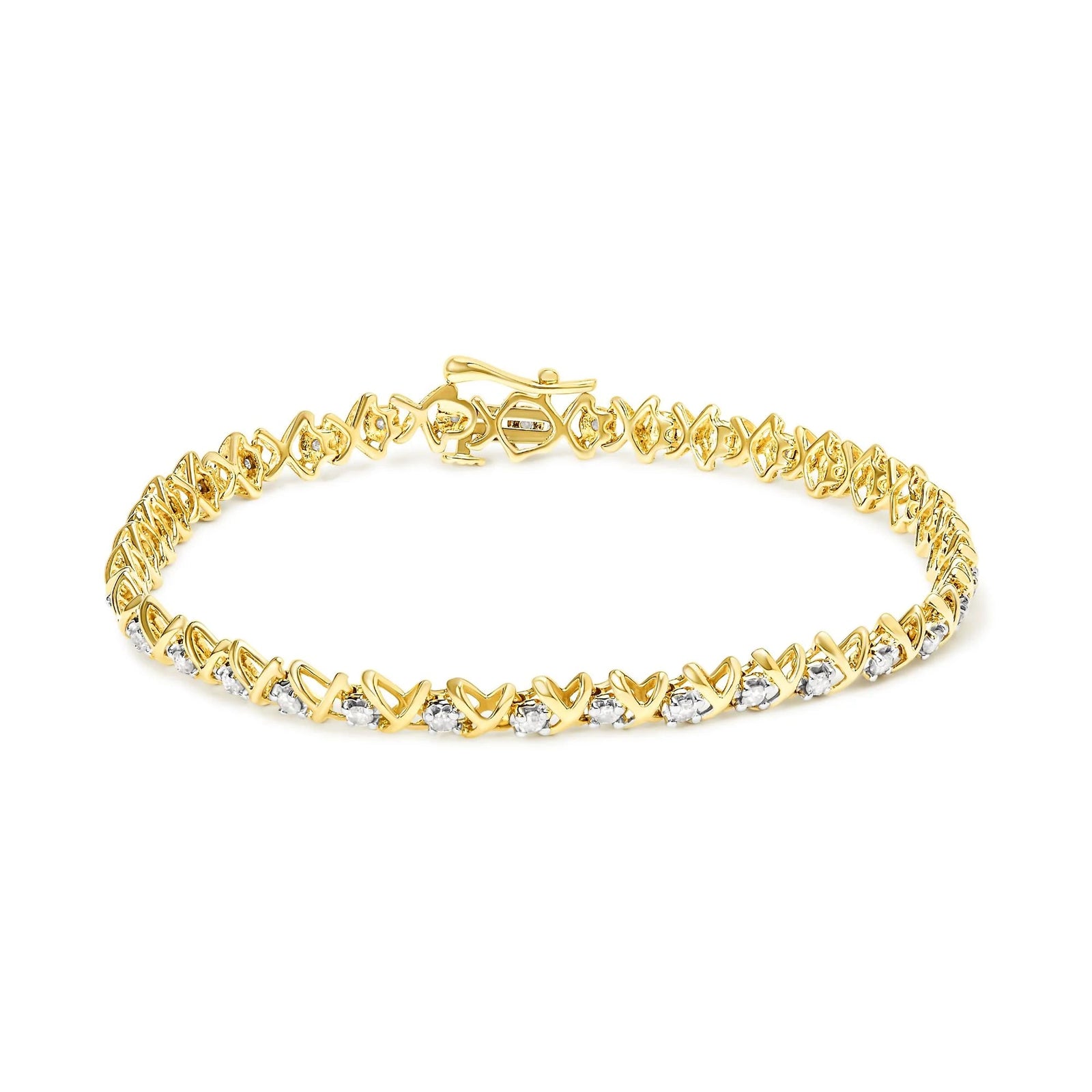 10k Yellow Gold - Plated Sterling Silver 1.00 Cttw Round - Cut Diamond X - Link 7.50" Bracelet (I - J Color, I3 Clarity) - LinkagejewelrydesignLinkagejewelrydesign