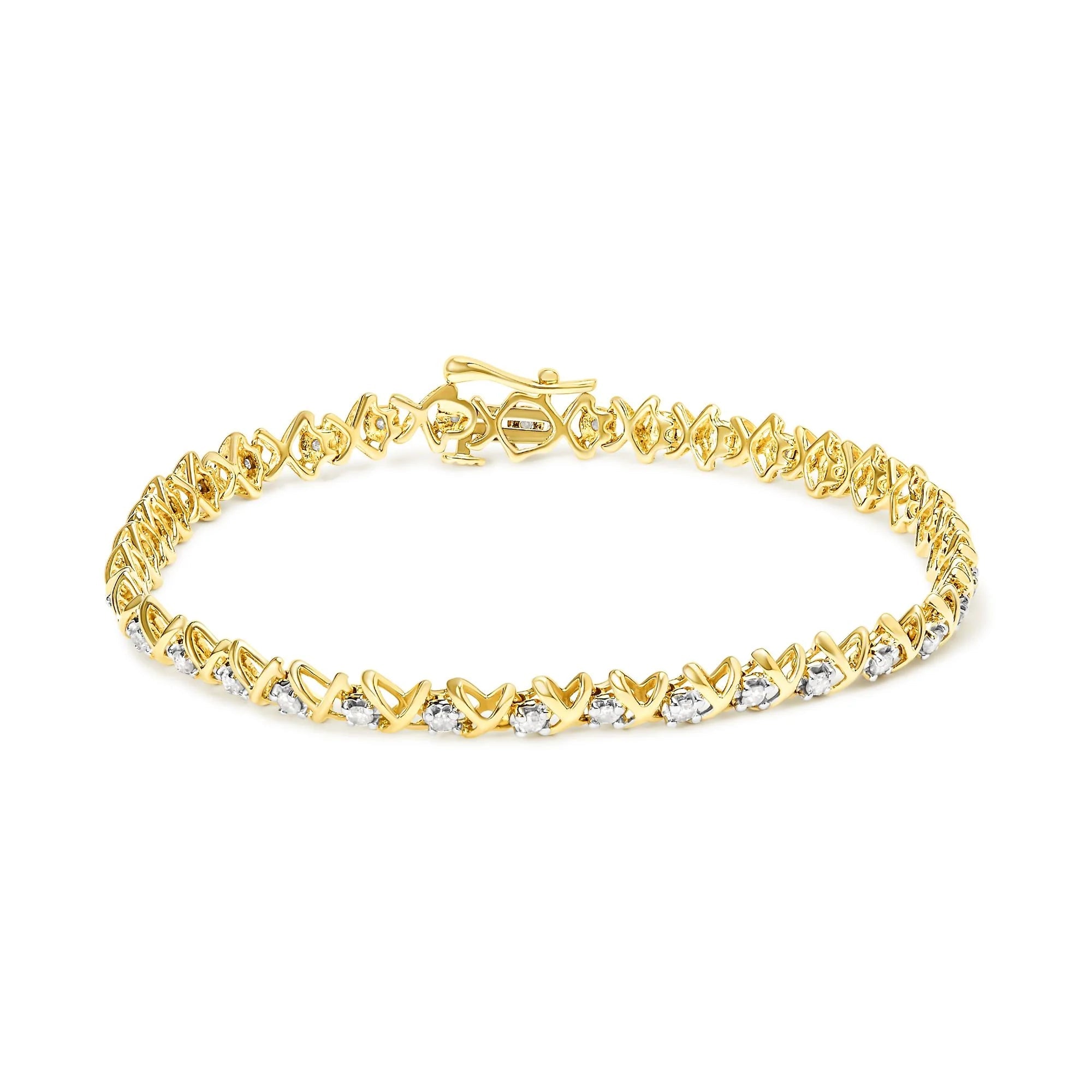 10k Yellow Gold - Plated Sterling Silver 1.00 Cttw Round - Cut Diamond X - Link 7.50" Bracelet (I - J Color, I3 Clarity) - LinkagejewelrydesignLinkagejewelrydesign