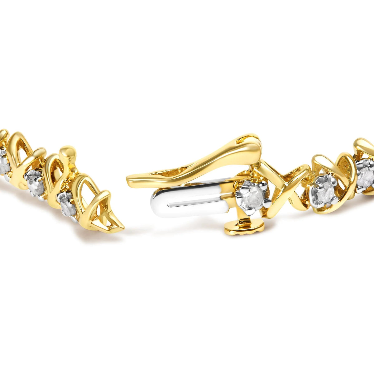 10k Yellow Gold - Plated Sterling Silver 1.00 Cttw Round - Cut Diamond X - Link 7.50" Bracelet (I - J Color, I3 Clarity) - LinkagejewelrydesignLinkagejewelrydesign