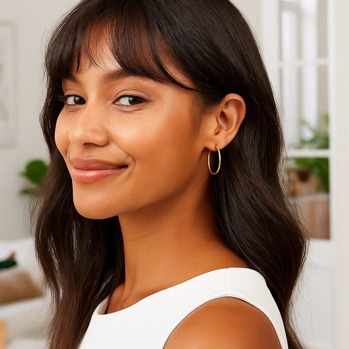 10k Yellow Gold Polished Hoop Earrings (25 mm) - LinkagejewelrydesignLinkagejewelrydesign