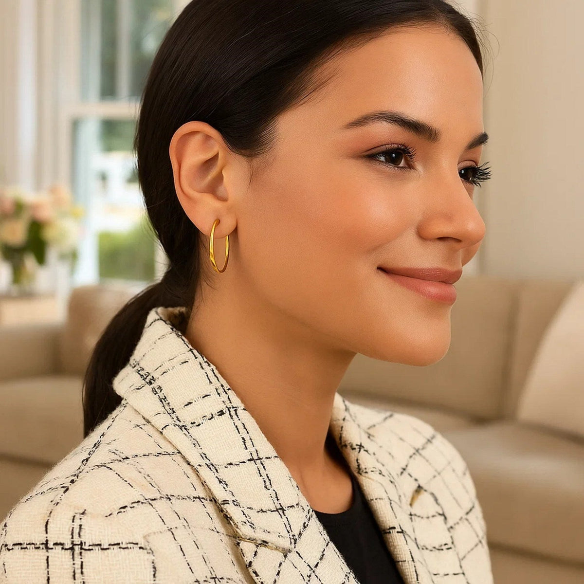 10k Yellow Gold Polished Hoop Earrings (25 mm) - LinkagejewelrydesignLinkagejewelrydesign