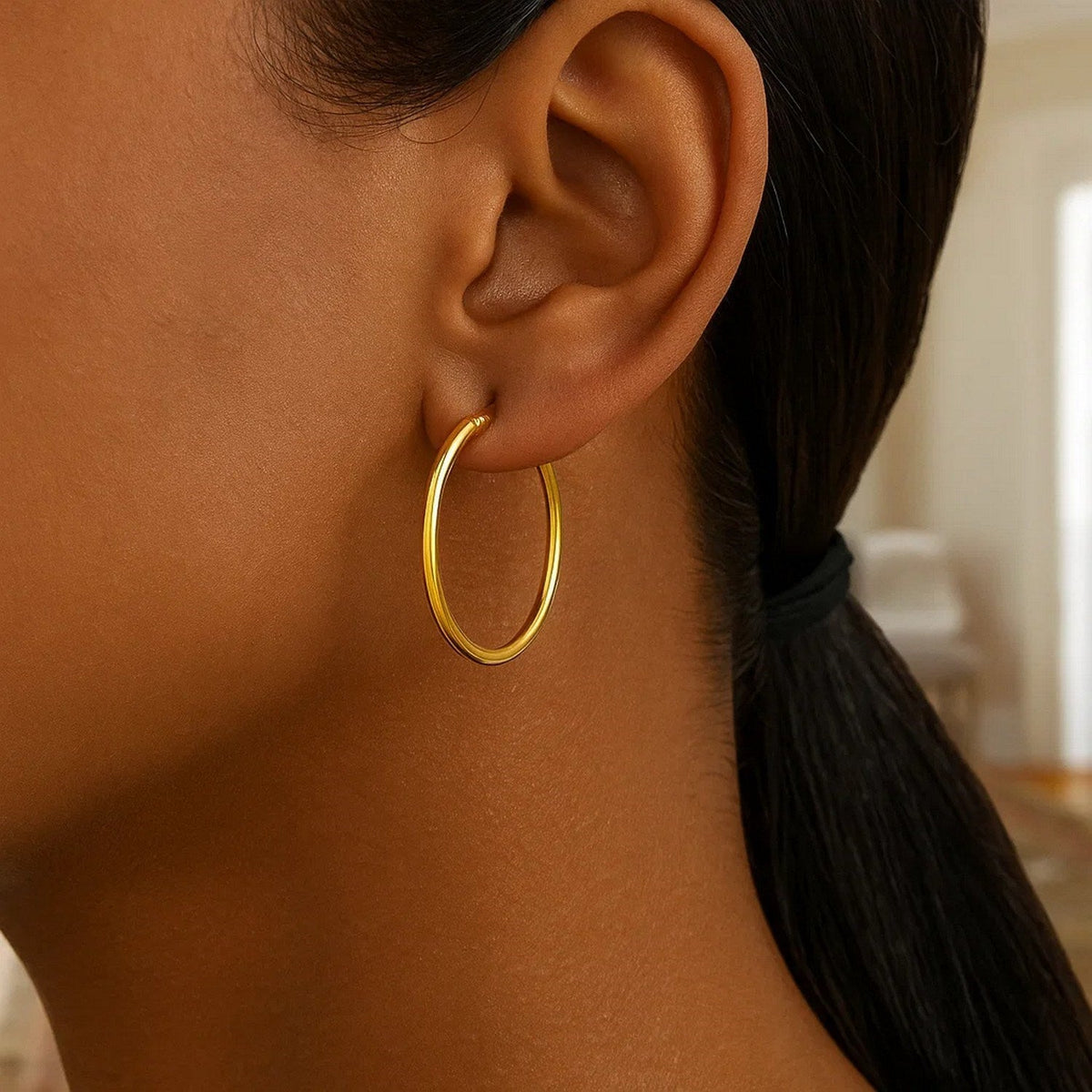 10k Yellow Gold Polished Hoop Earrings (2x25mm) - LinkagejewelrydesignLinkagejewelrydesign