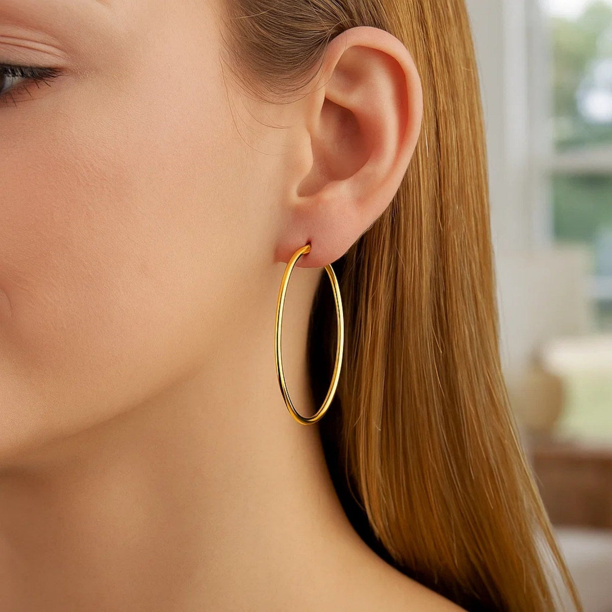 10k Yellow Gold Polished Hoop Earrings (2x45mm) - LinkagejewelrydesignLinkagejewelrydesign