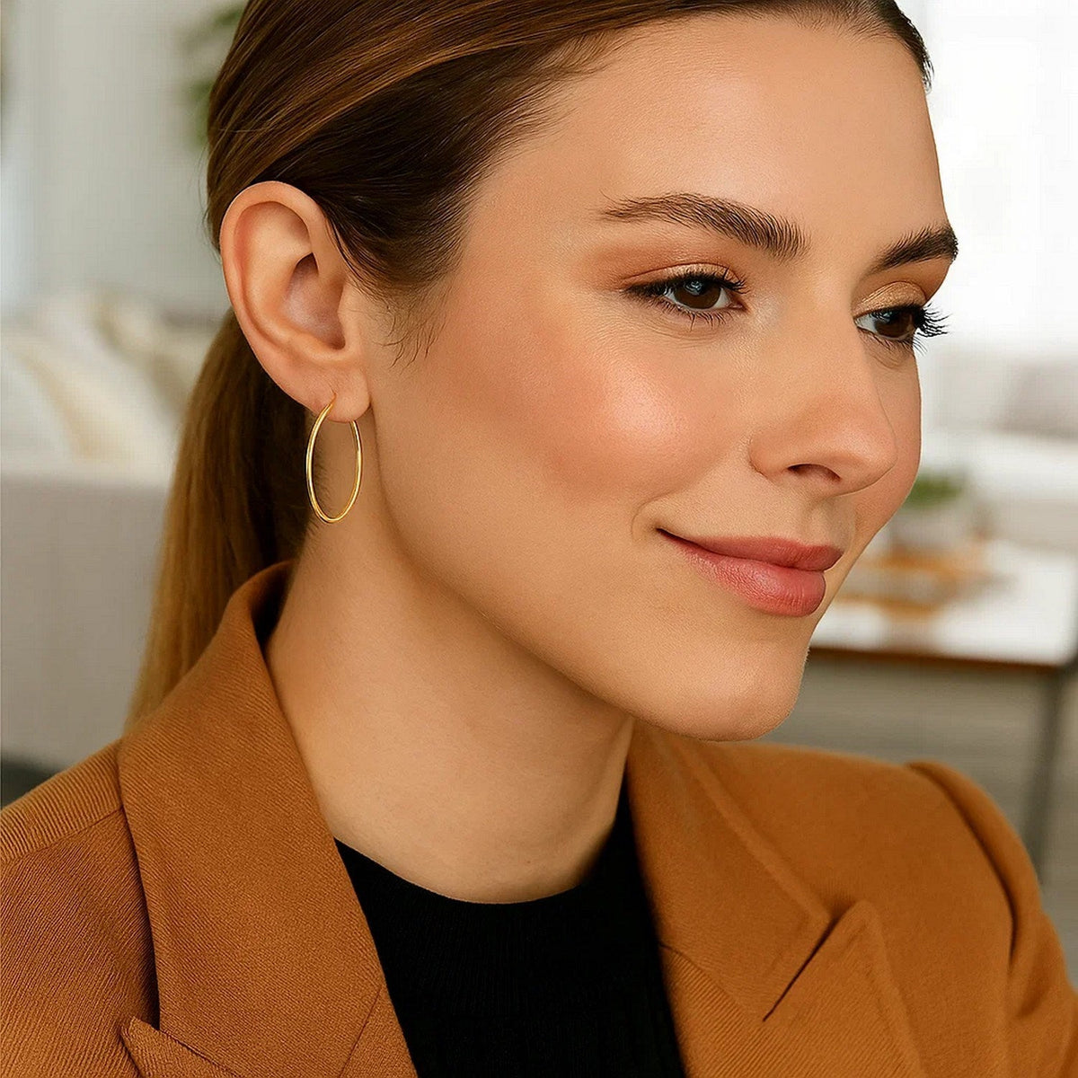 10k Yellow Gold Polished Hoop Earrings (30mm) - LinkagejewelrydesignLinkagejewelrydesign