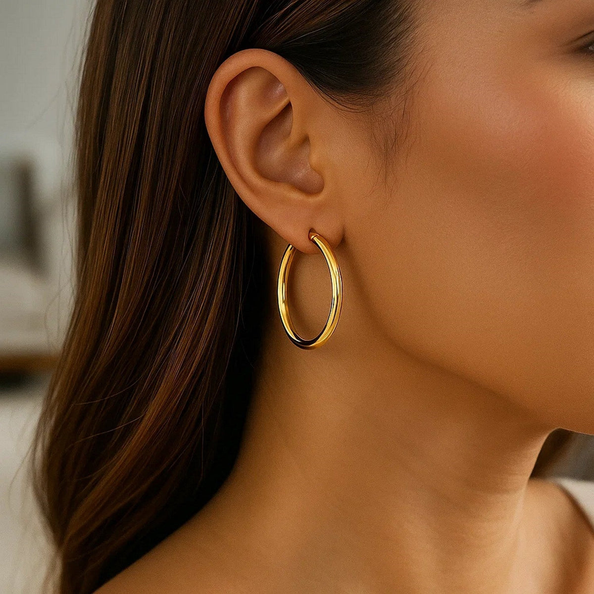 10k Yellow Gold Polished Hoop Earrings (3x30mm) - LinkagejewelrydesignLinkagejewelrydesign