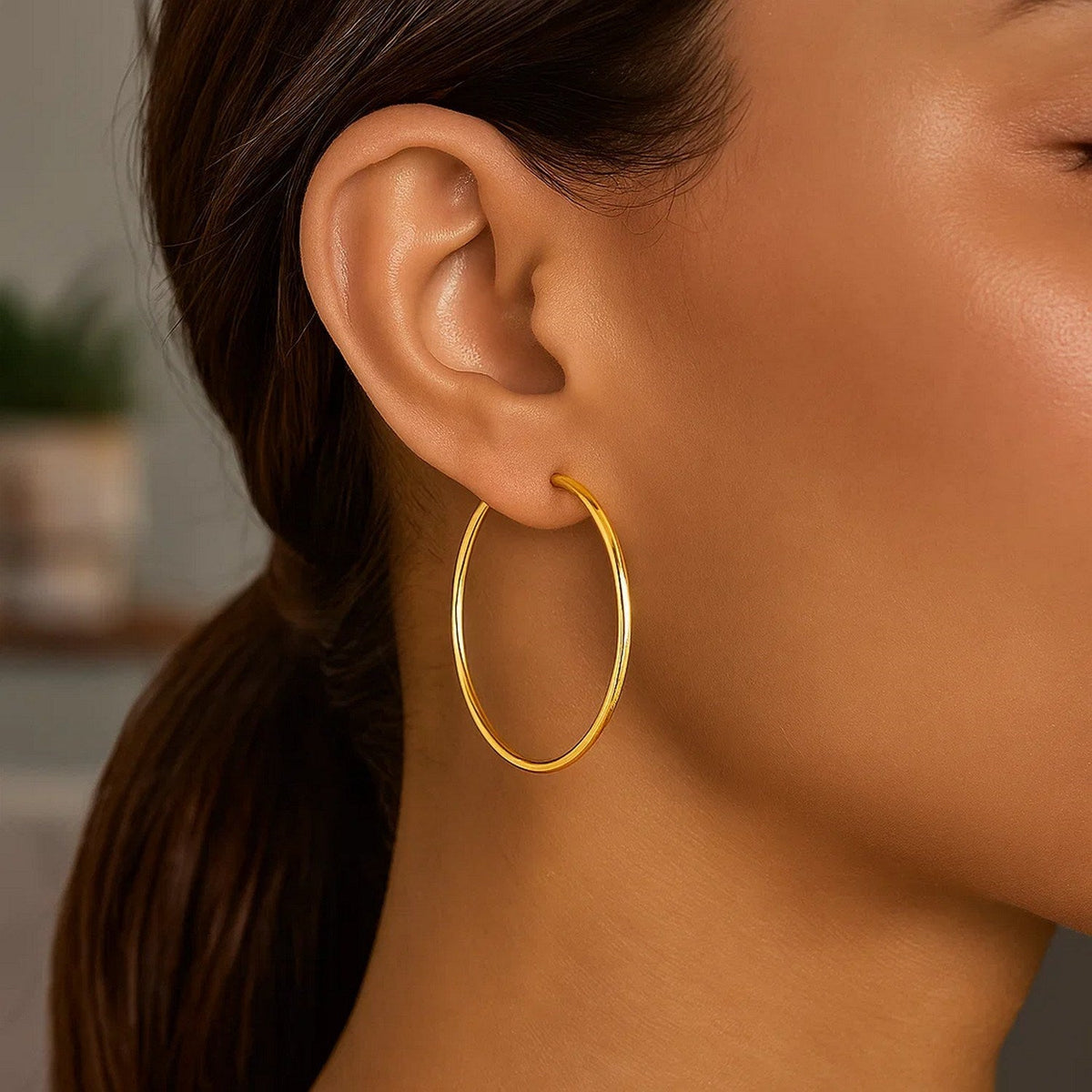 10k Yellow Gold Polished Hoop Earrings (40 mm) - LinkagejewelrydesignLinkagejewelrydesign