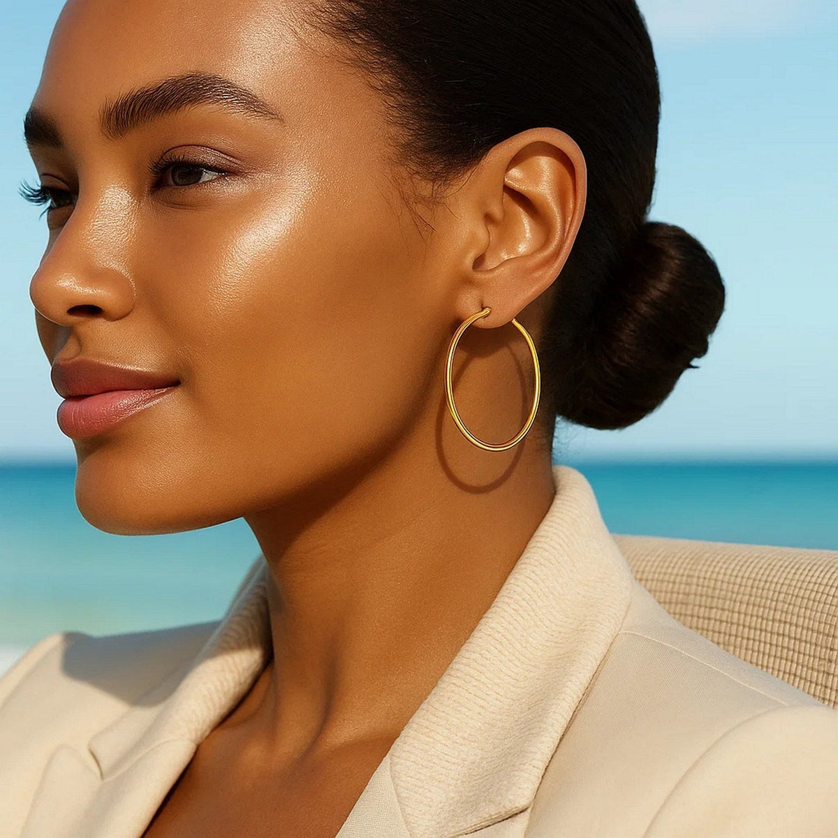 10k Yellow Gold Polished Hoop Earrings (40 mm) - LinkagejewelrydesignLinkagejewelrydesign