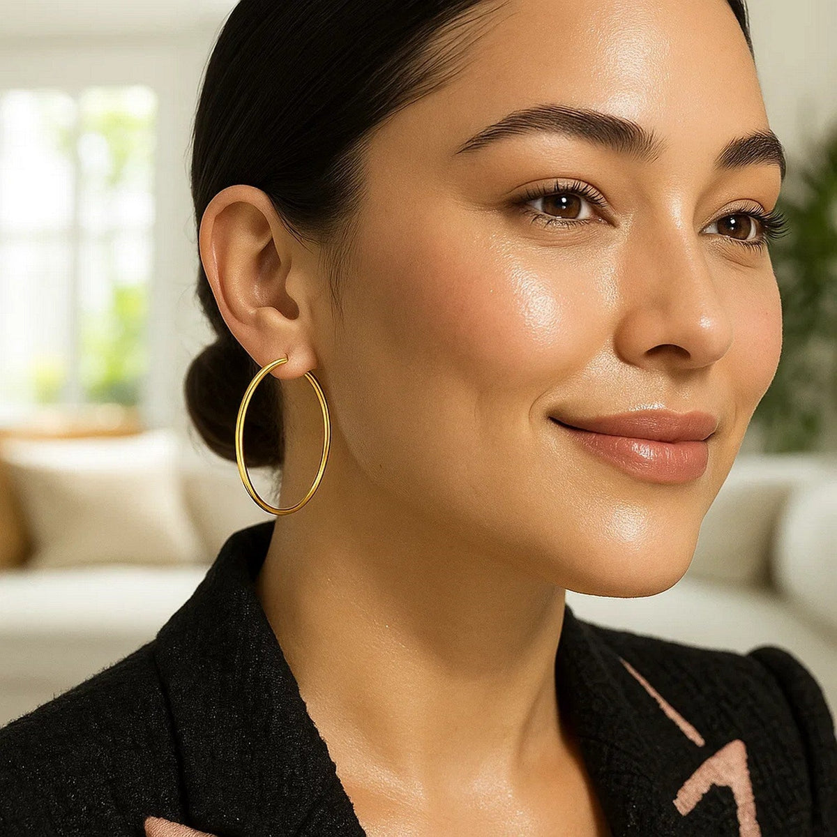 10k Yellow Gold Polished Hoop Earrings (40 mm) - LinkagejewelrydesignLinkagejewelrydesign