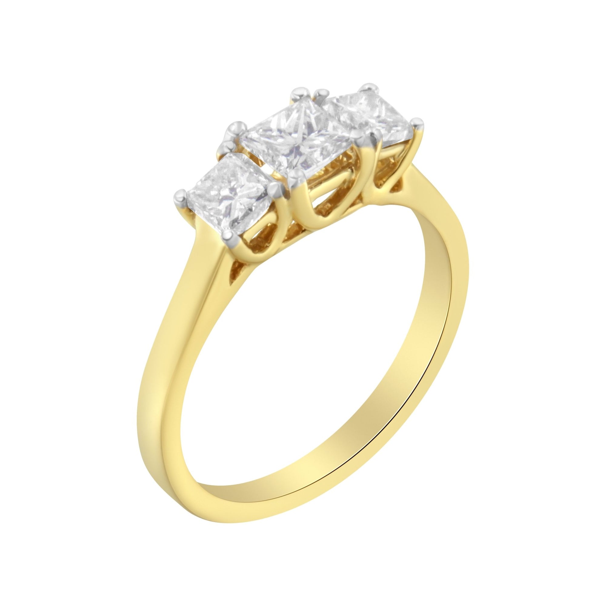 10K Yellow Gold Princess - Cut Diamond Three Stone Band Ring (1 Cttw, J - K Color, I1 - I2 Clarity) - LinkagejewelrydesignLinkagejewelrydesign