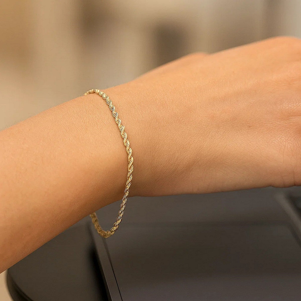 10k Yellow Gold Solid Diamond Cut Rope Bracelet (1.80 mm) - LinkagejewelrydesignLinkagejewelrydesign