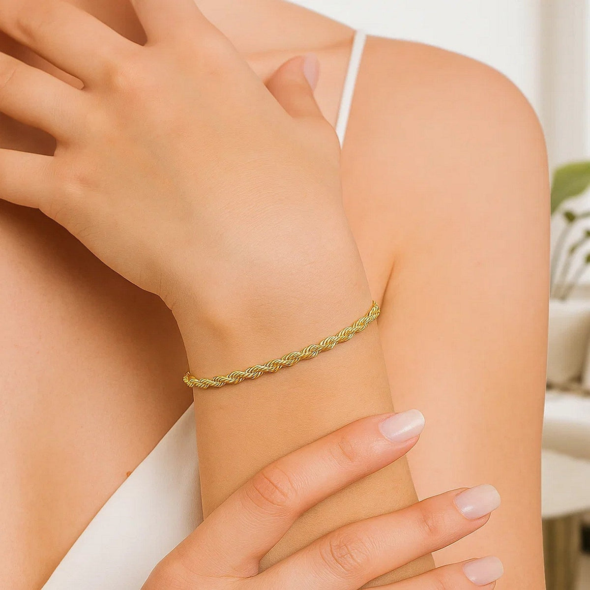 10k Yellow Gold Solid Diamond Cut Rope Bracelet (2.50 mm) - LinkagejewelrydesignLinkagejewelrydesign