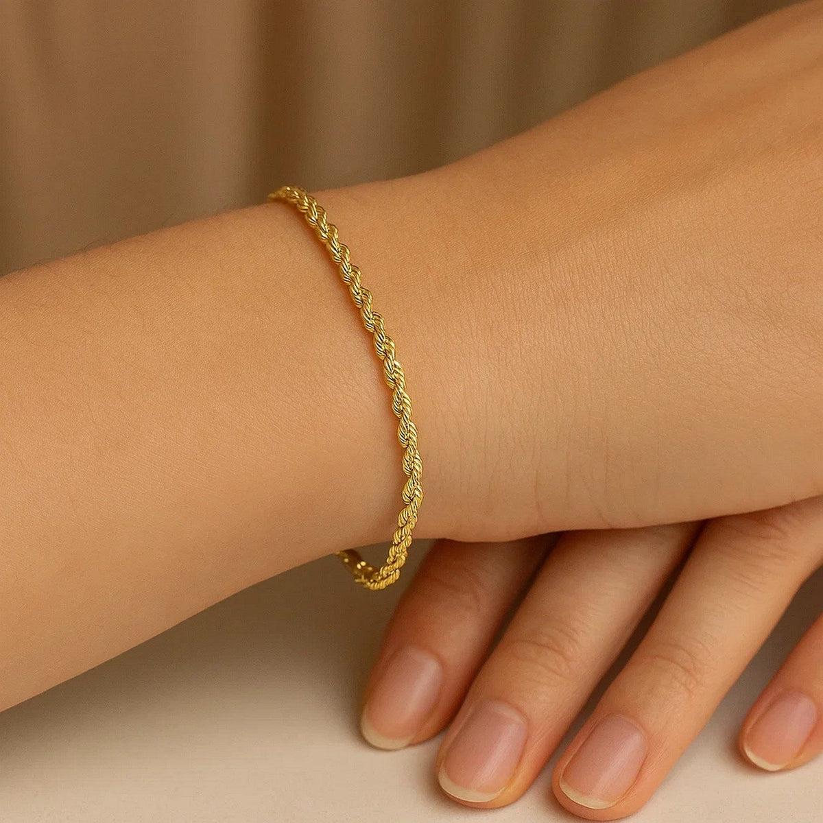 10k Yellow Gold Solid Diamond Cut Rope Bracelet (2.50 mm) - LinkagejewelrydesignLinkagejewelrydesign