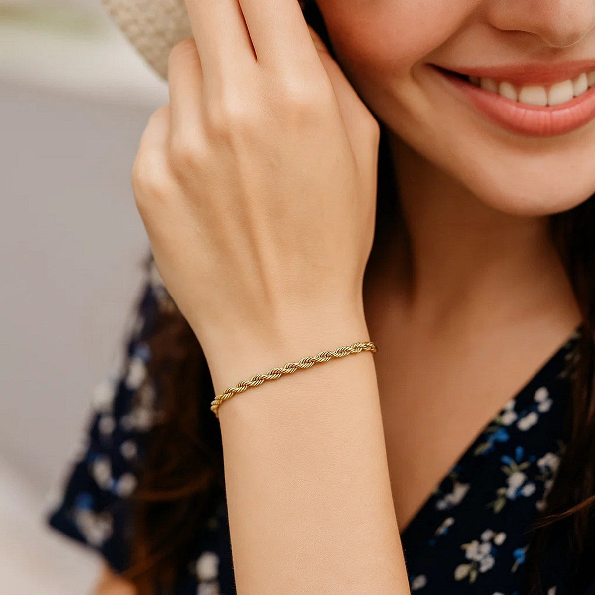 10k Yellow Gold Solid Diamond Cut Rope Bracelet (2.75 mm) - LinkagejewelrydesignLinkagejewelrydesign