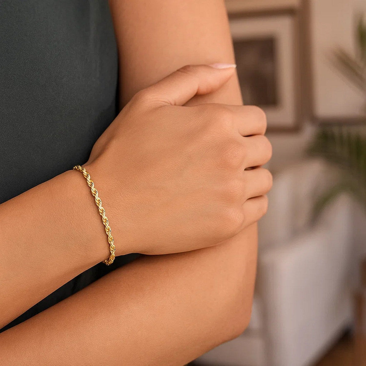 10k Yellow Gold Solid Diamond Cut Rope Bracelet (2.75 mm) - LinkagejewelrydesignLinkagejewelrydesign