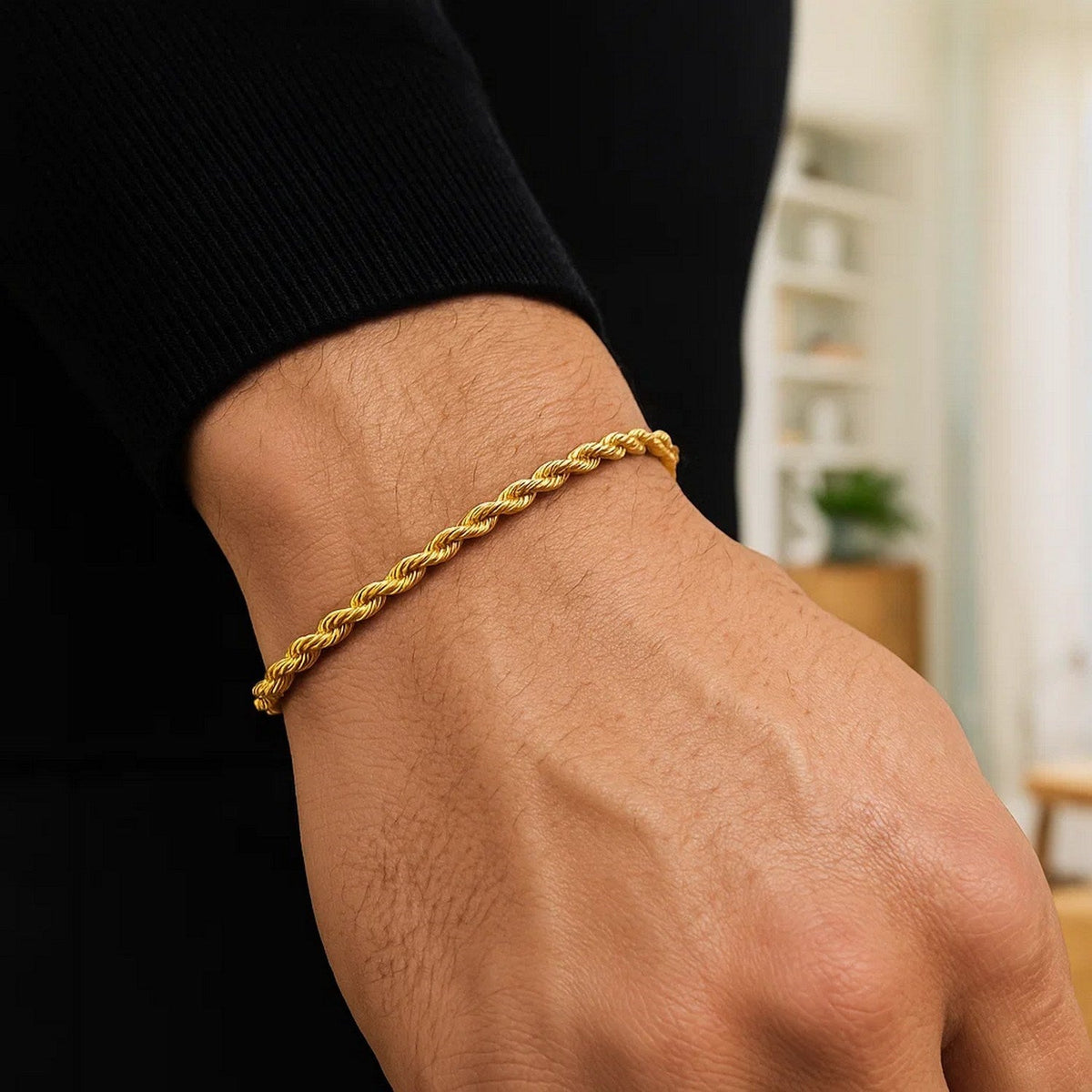 10k Yellow Gold Solid Diamond Cut Rope Bracelet (3.00 mm) - LinkagejewelrydesignLinkagejewelrydesign