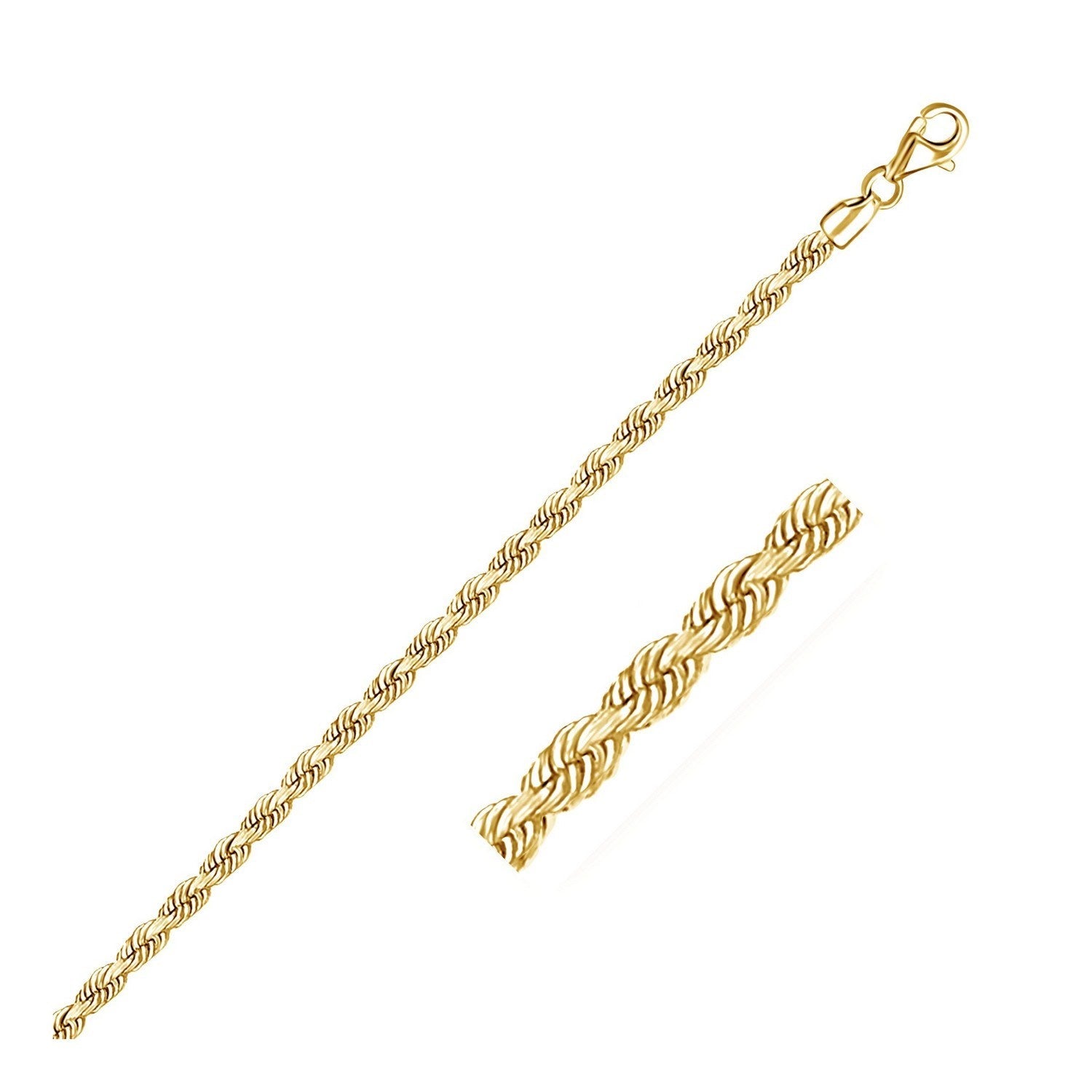 10k Yellow Gold Solid Diamond Cut Rope Bracelet (3.00 mm) - LinkagejewelrydesignLinkagejewelrydesign