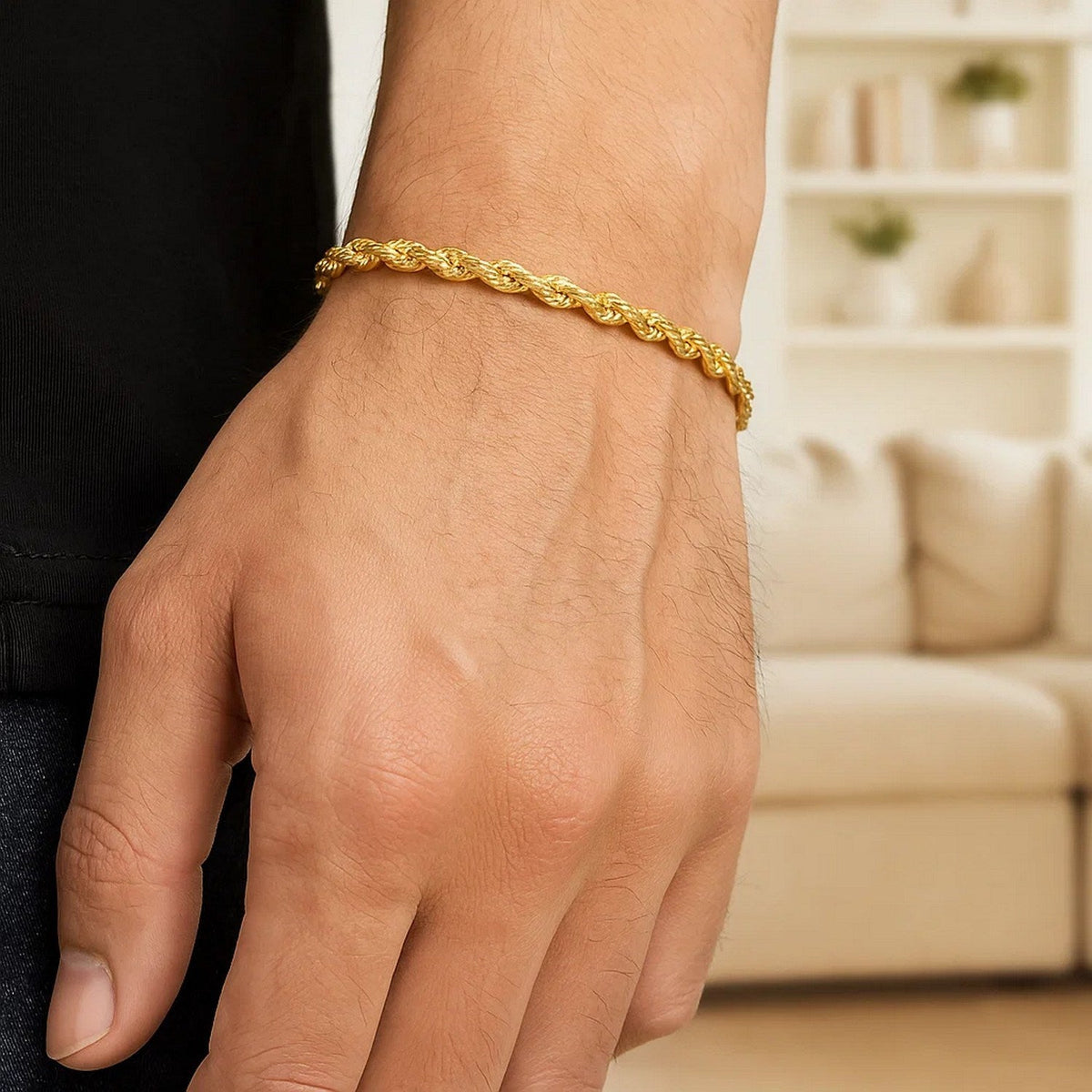 10k Yellow Gold Solid Diamond Cut Rope Bracelet (3.50 mm) - LinkagejewelrydesignLinkagejewelrydesign