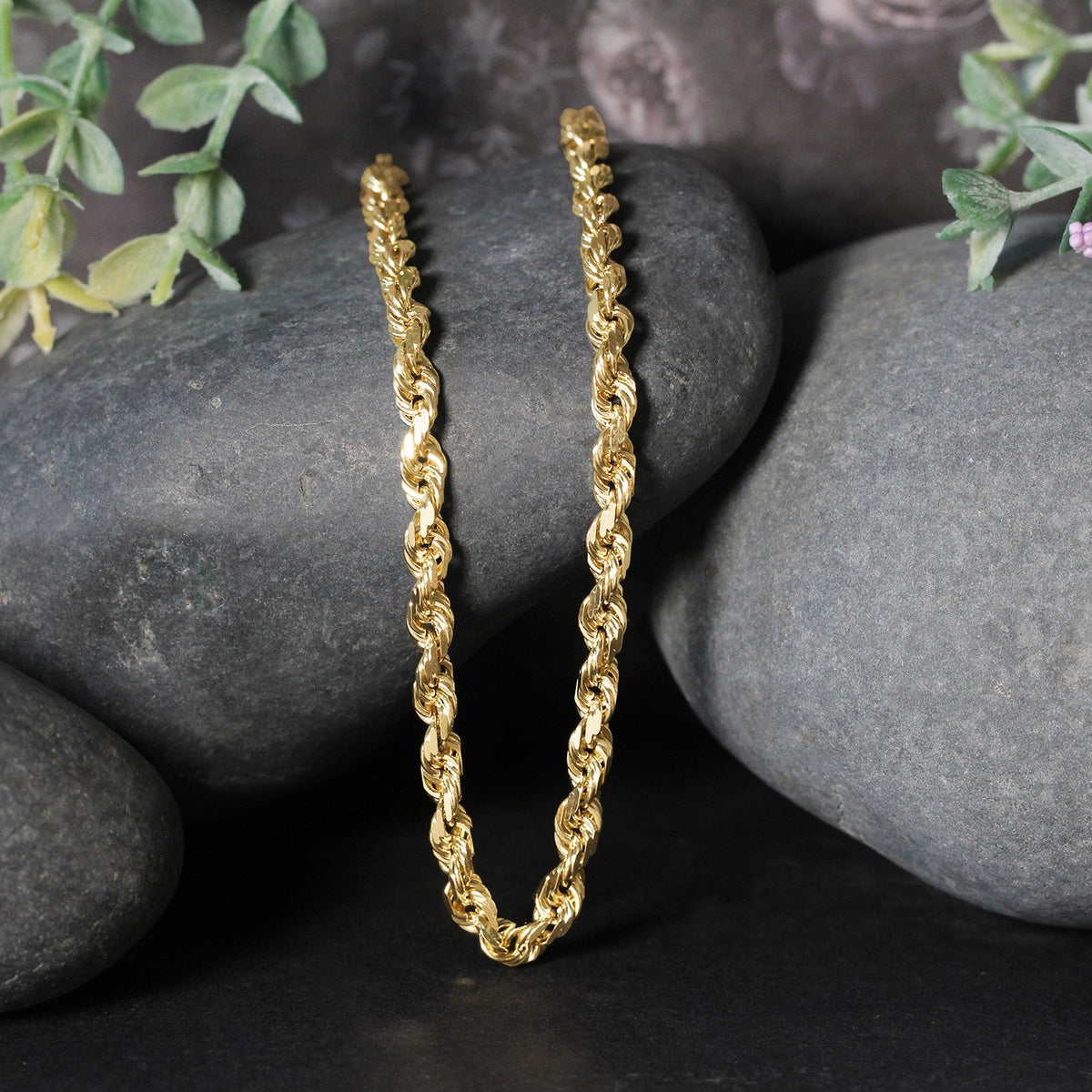 10k Yellow Gold Solid Diamond Cut Rope Chain (5.00 mm) - LinkagejewelrydesignLinkagejewelrydesign
