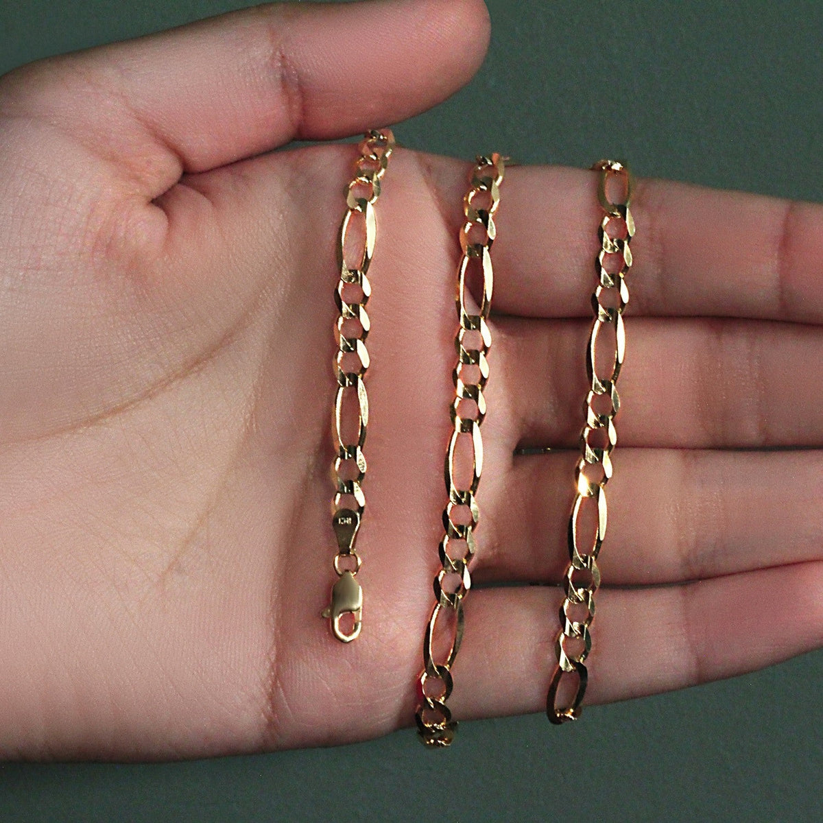 10K Yellow Gold Solid Figaro Chain (4.50 mm) - LinkagejewelrydesignLinkagejewelrydesign