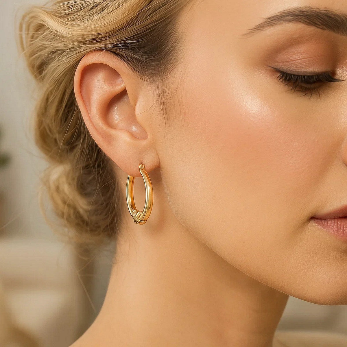 10k Yellow Gold X Motif Round Shape Hoop Earrings - LinkagejewelrydesignLinkagejewelrydesign