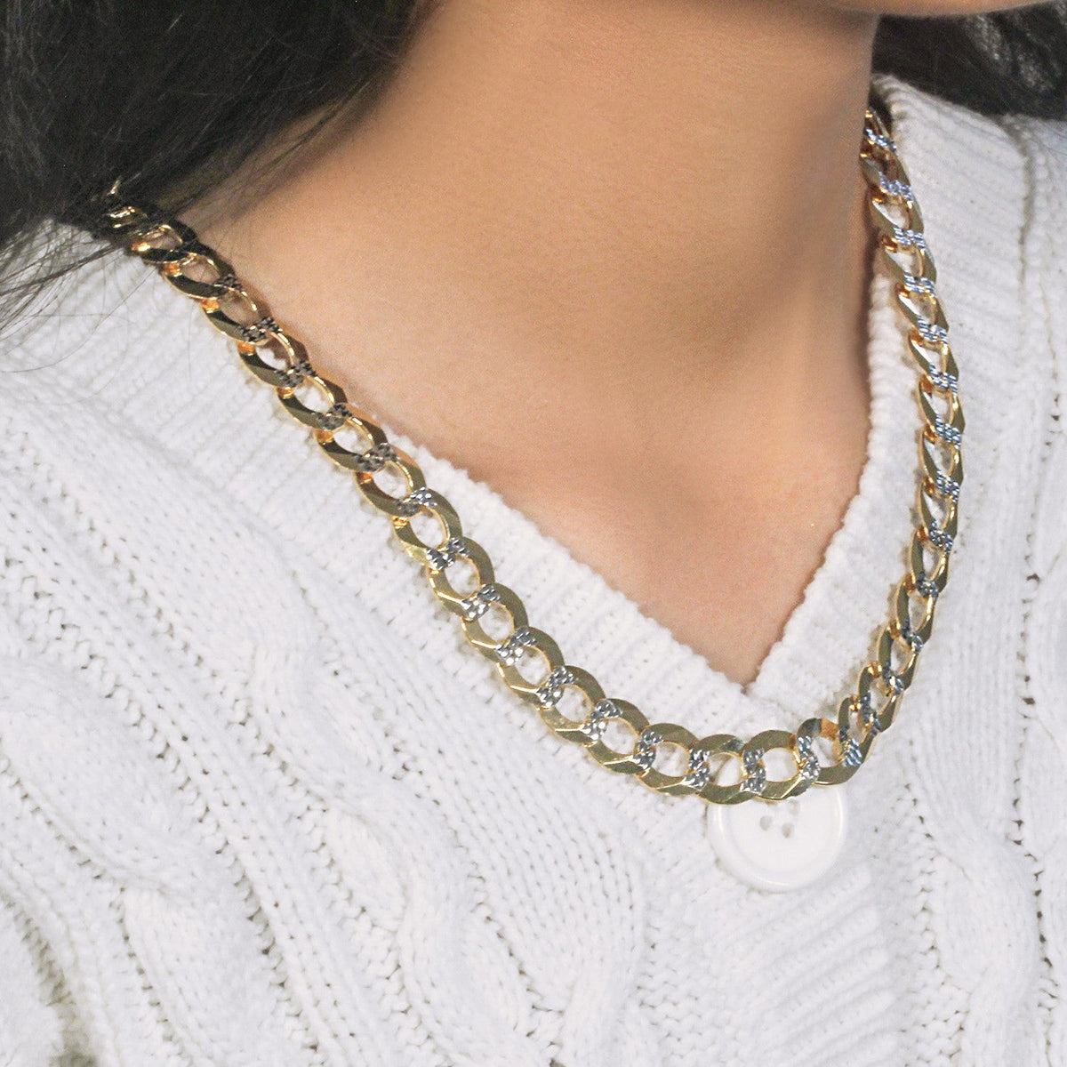 12.18 mm 14k Two Tone Gold Pave Curb Chain - LinkagejewelrydesignLinkagejewelrydesign