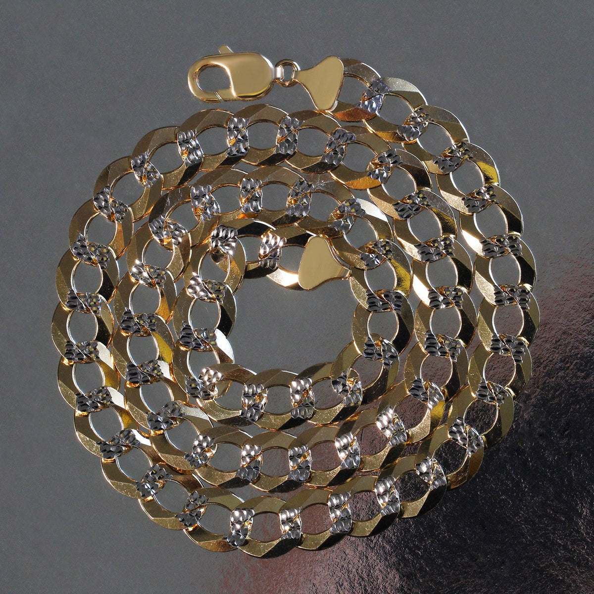 12.18 mm 14k Two Tone Gold Pave Curb Chain - LinkagejewelrydesignLinkagejewelrydesign